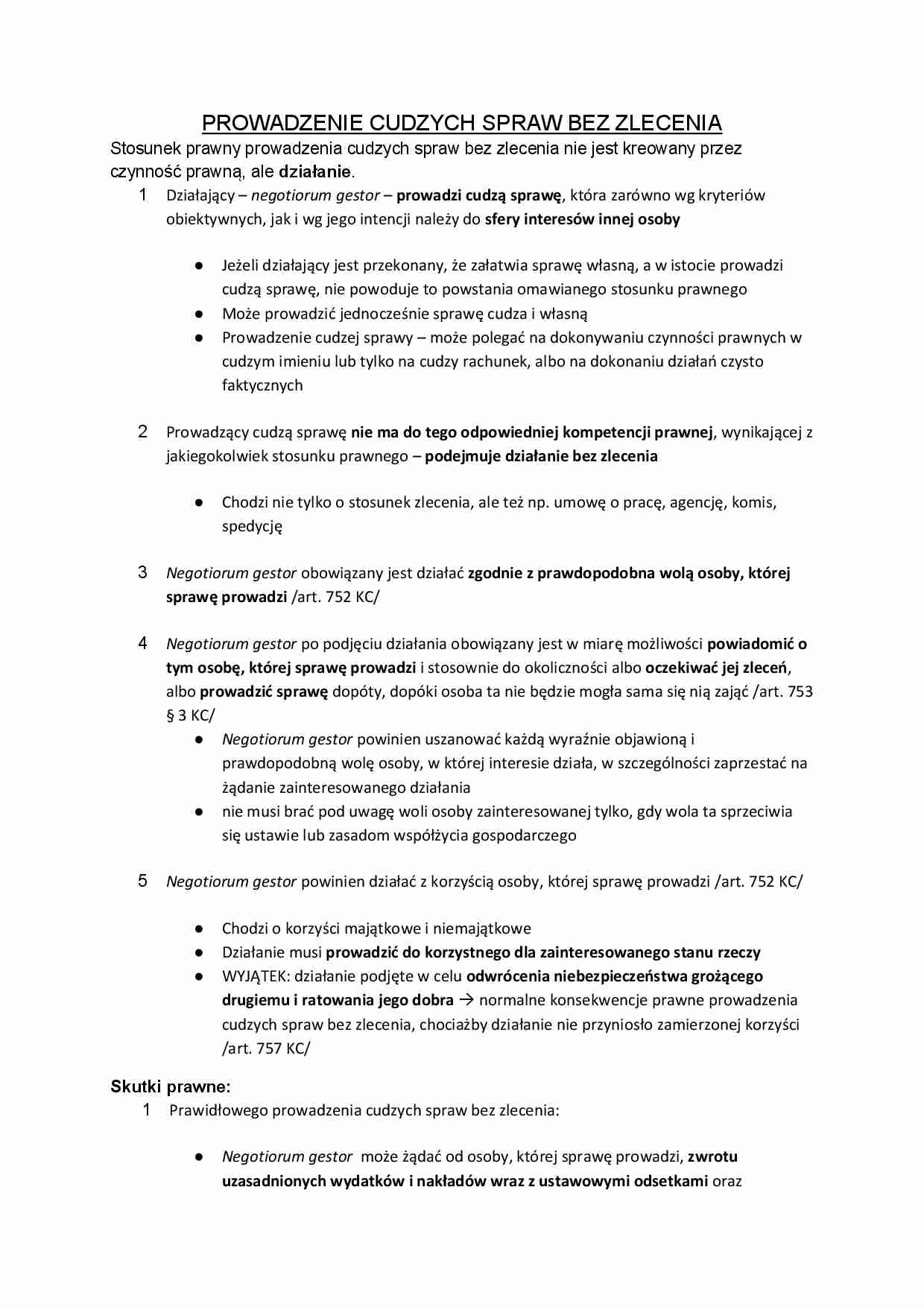 Prowadzenie cudzych spraw bez zlecenia - strona 1