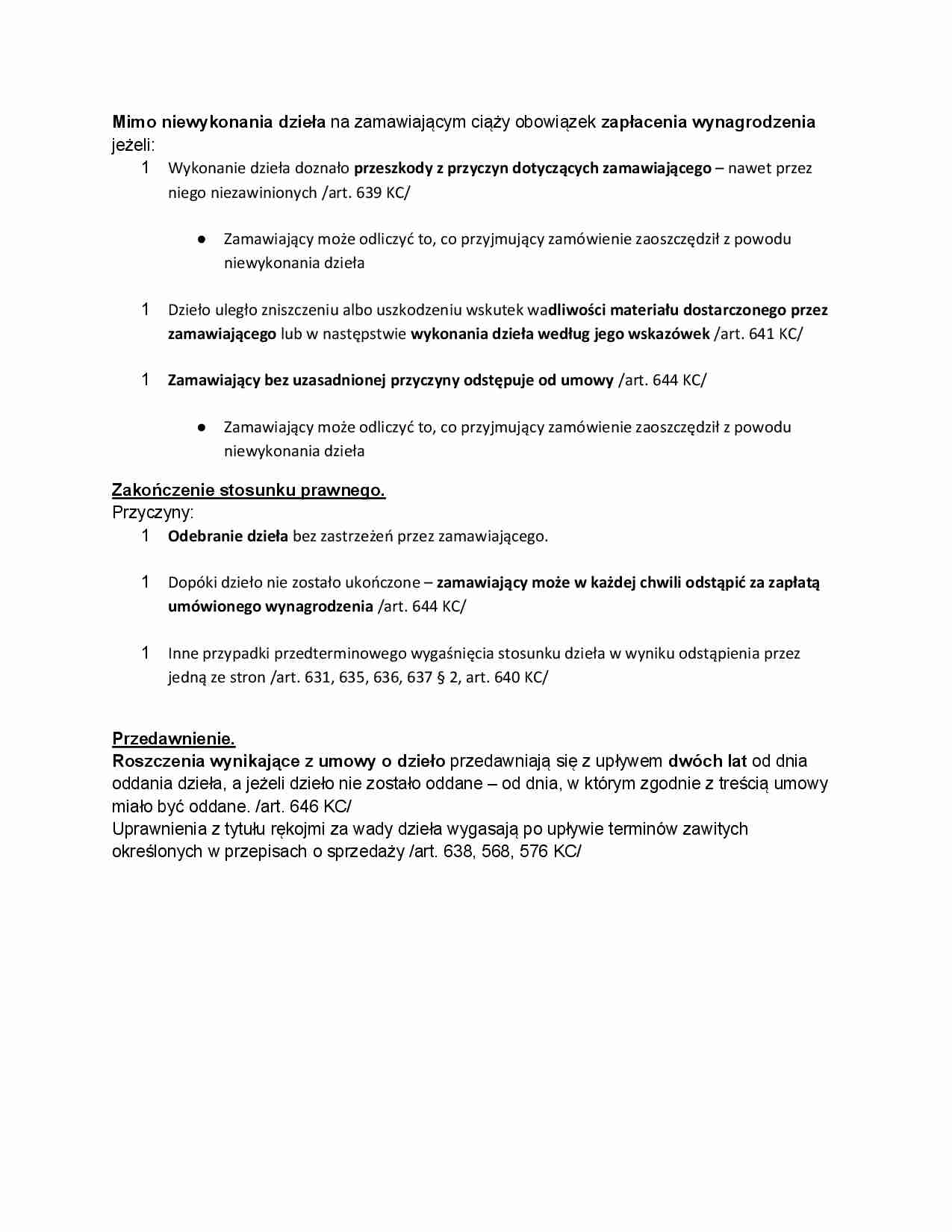 Umowa o dzielo - niewykonanie, zakonczenie stosunku prawnego - strona 1