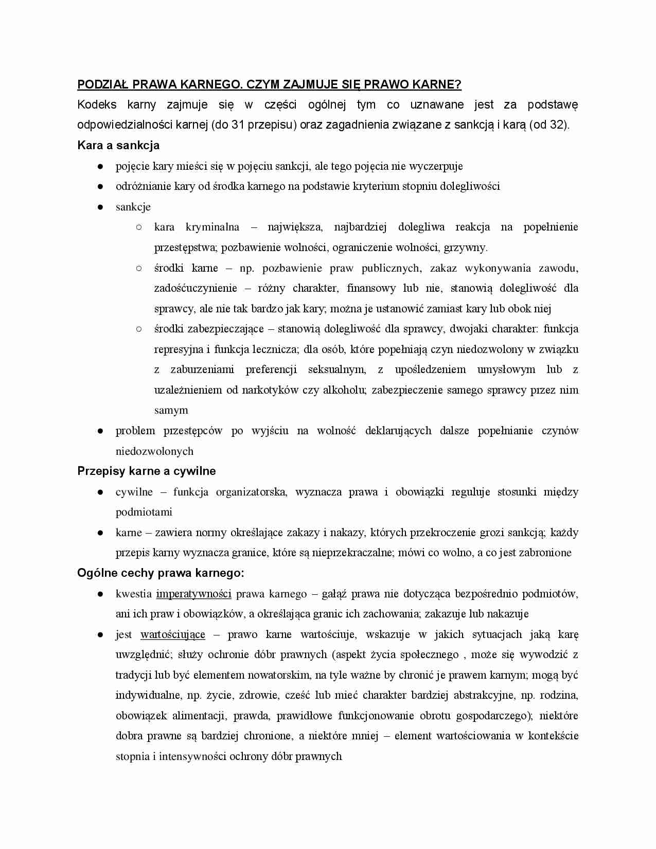 Podział prawa karnego, czym się zajmuje - strona 1