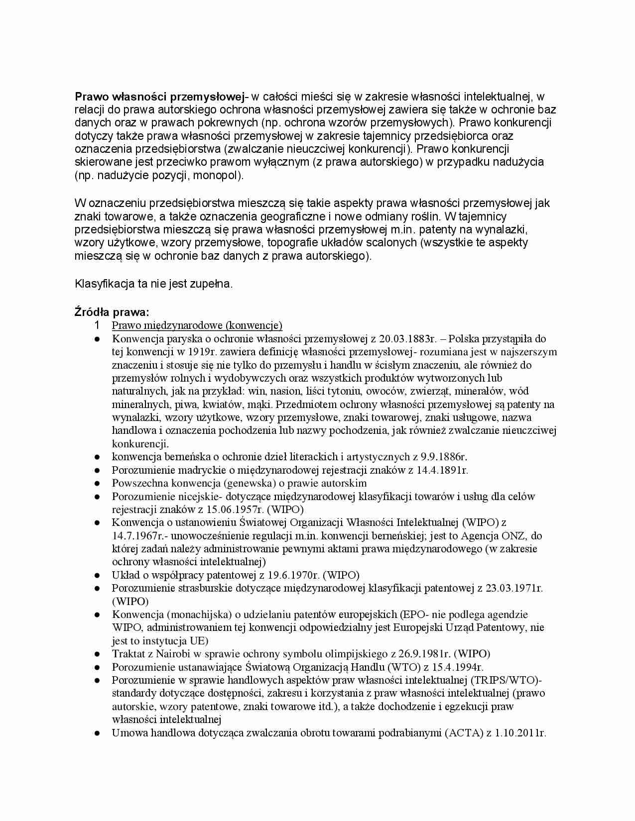 Prawo własności przemysłowej - źródła prawa - strona 1