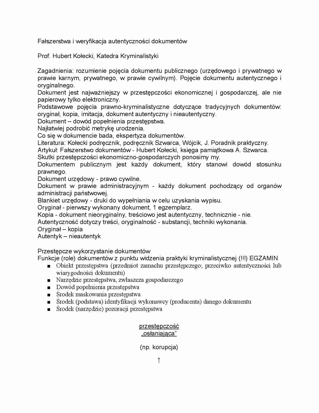 Fałszerstwa i weryfikacja autentyczności dokumentów  - strona 1