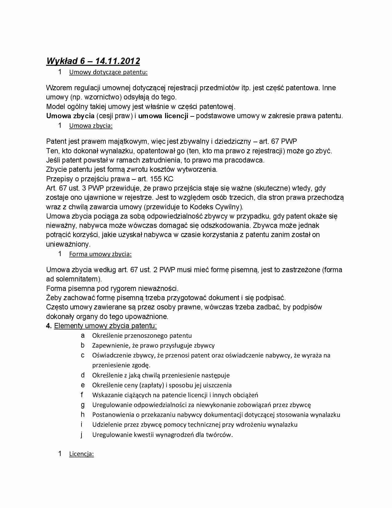 Umowy dotyczące patentu - strona 1