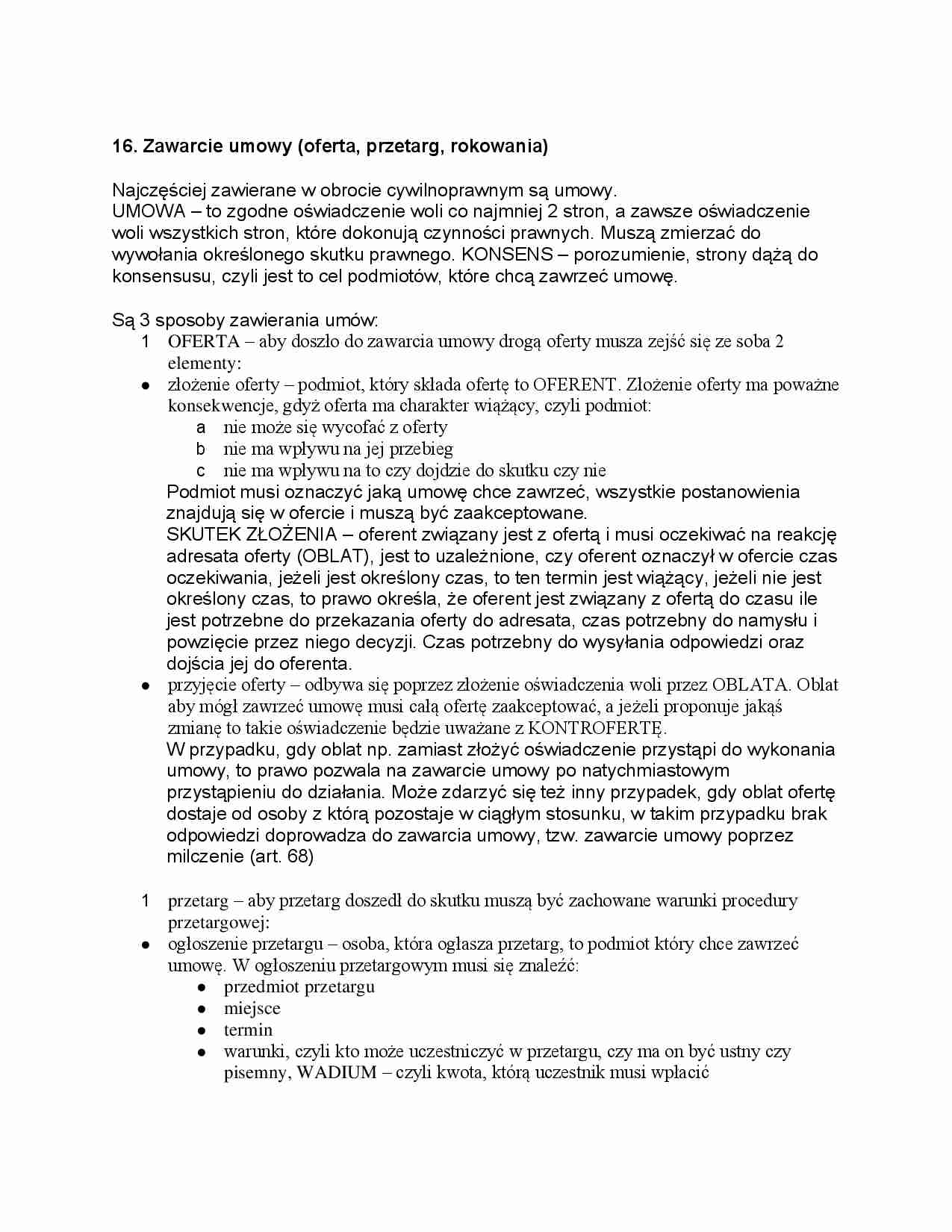 Zawarcie umowy (oferta, przetarg, rokowania) - strona 1
