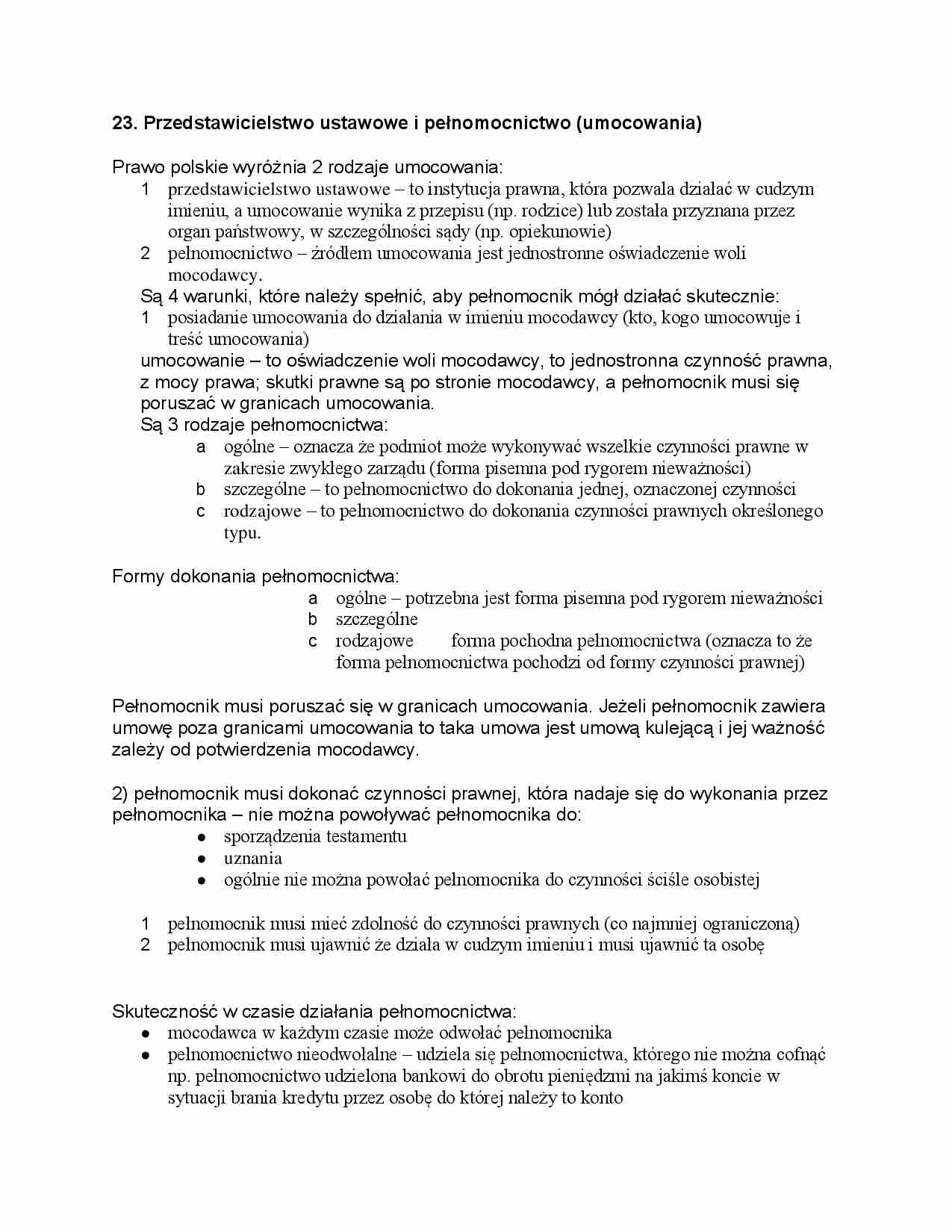 Przedstawicielstwo ustawowe i pełnomocnictwo (umocowania) - strona 1