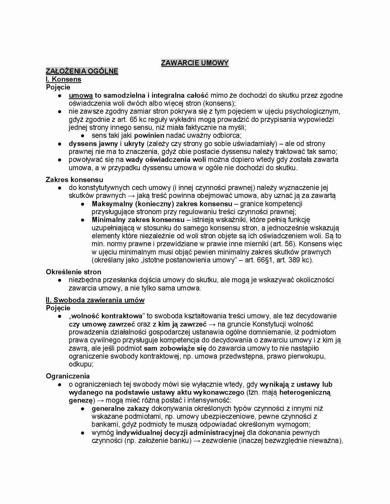 Zawarcie umowy - konsens,swoboda zawierania umów - strona 1