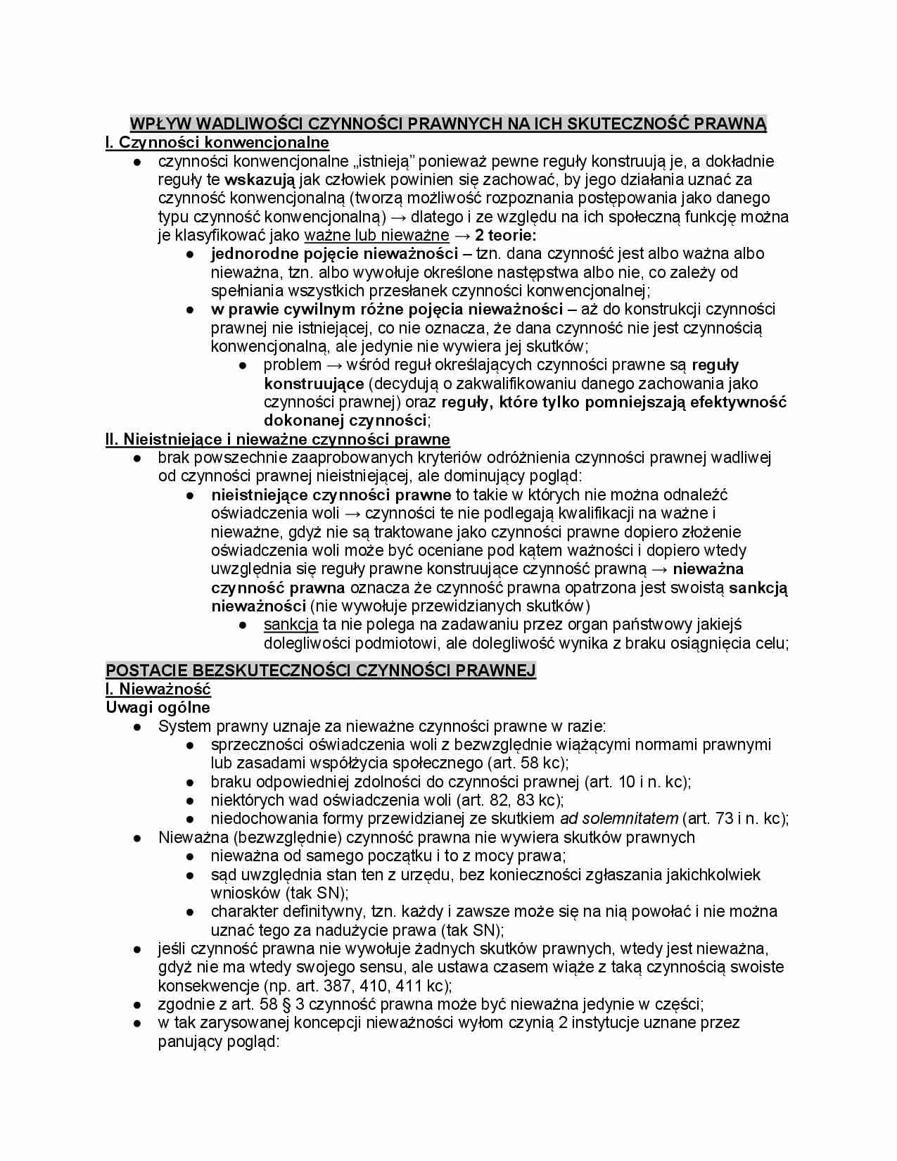 Wpływ wadliwości czynności prawnych na ich skuteczność prawną - strona 1