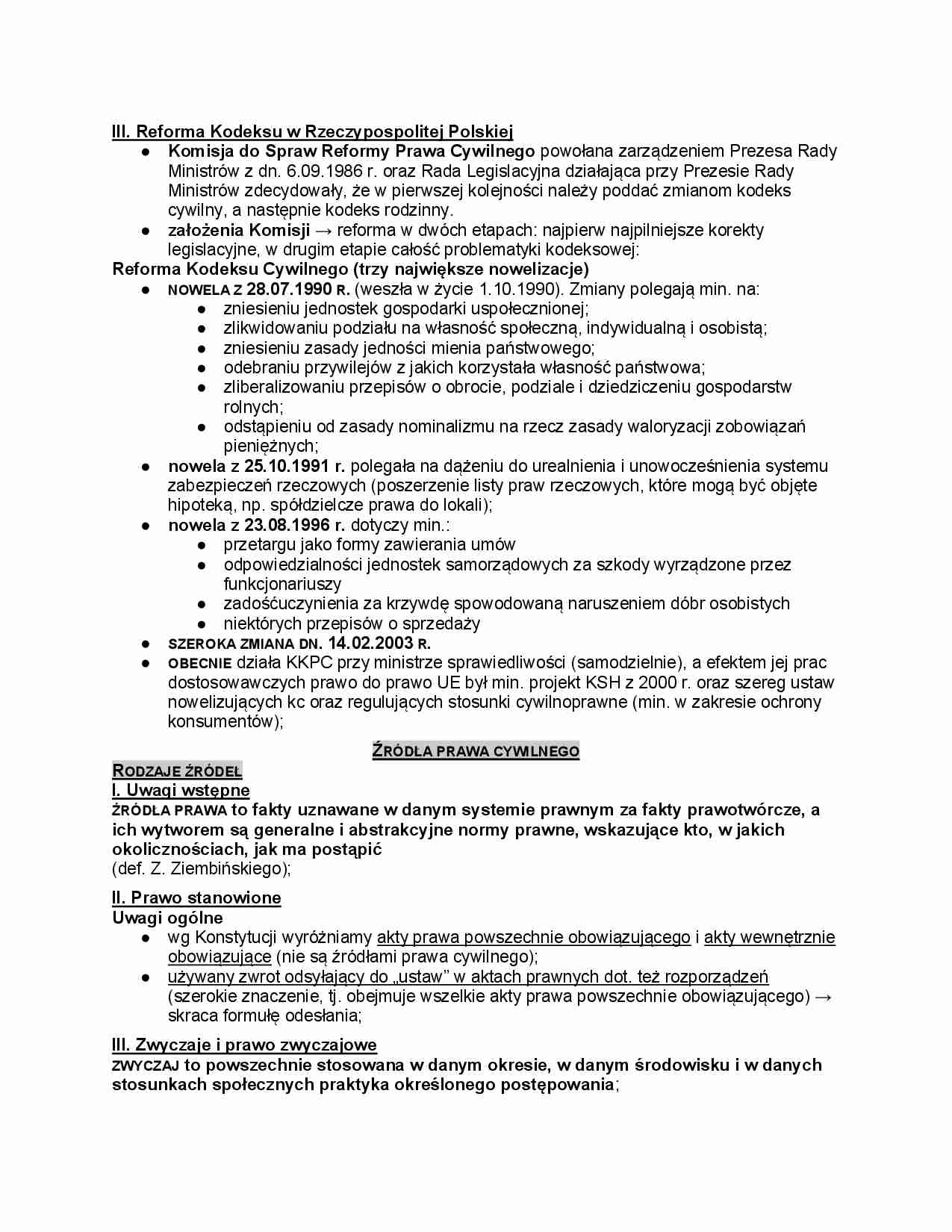 Reforma Kodeksu w Rzeczypospolitej Polskiej i źródła prawa cywilnego - strona 1