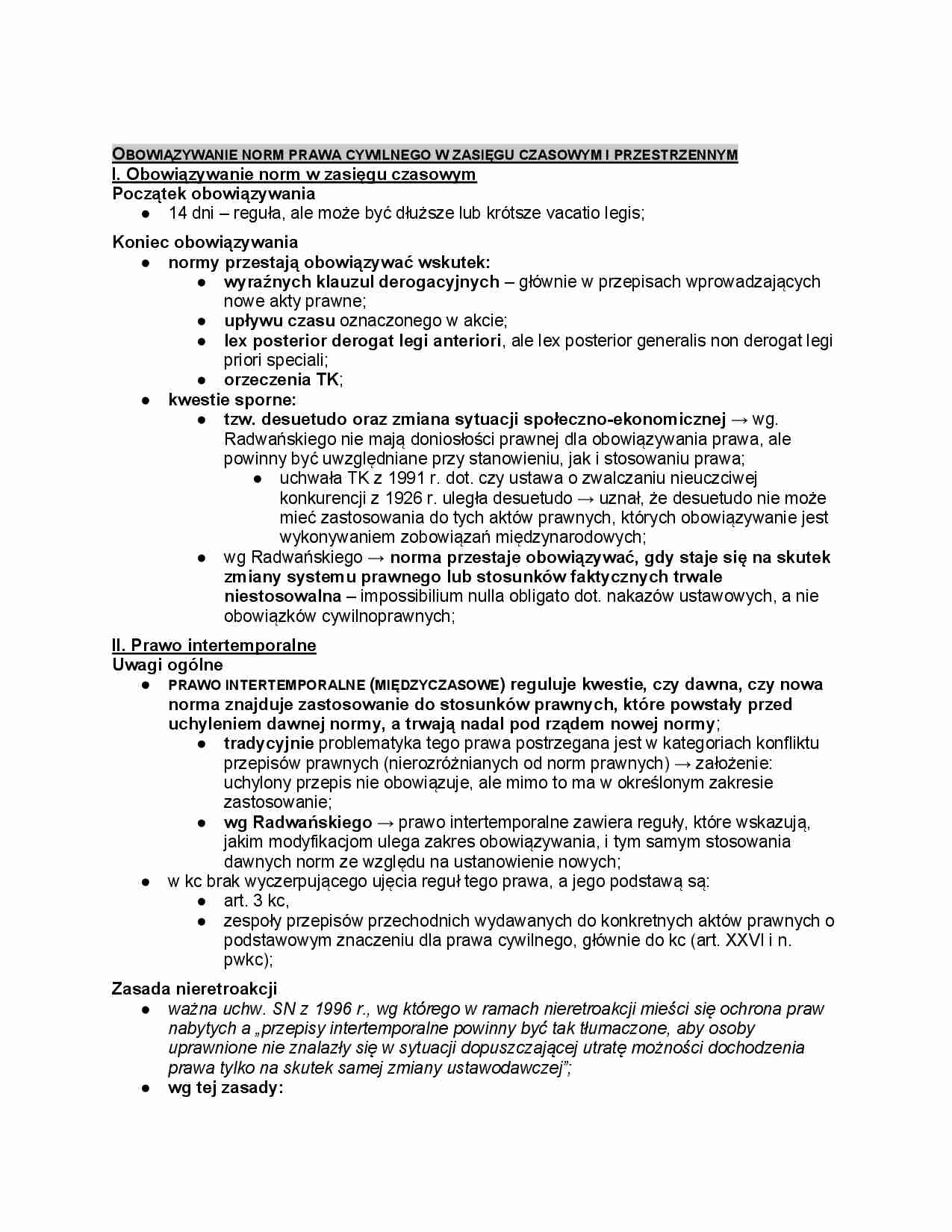 Obowiązywanie norm prawa cywilnego w zasięgu czasowym i przestrzennym - strona 1