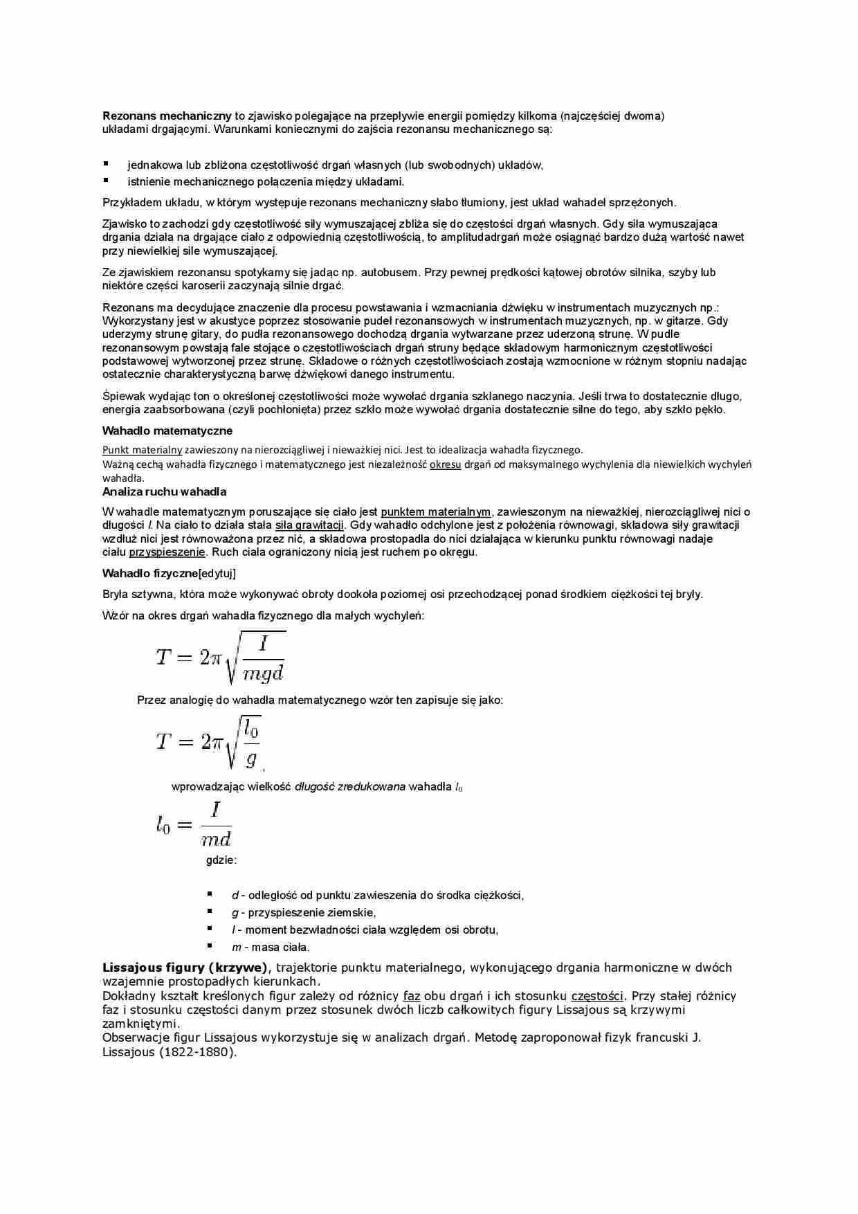 Rezonans mechaniczny - opracowanie - strona 1