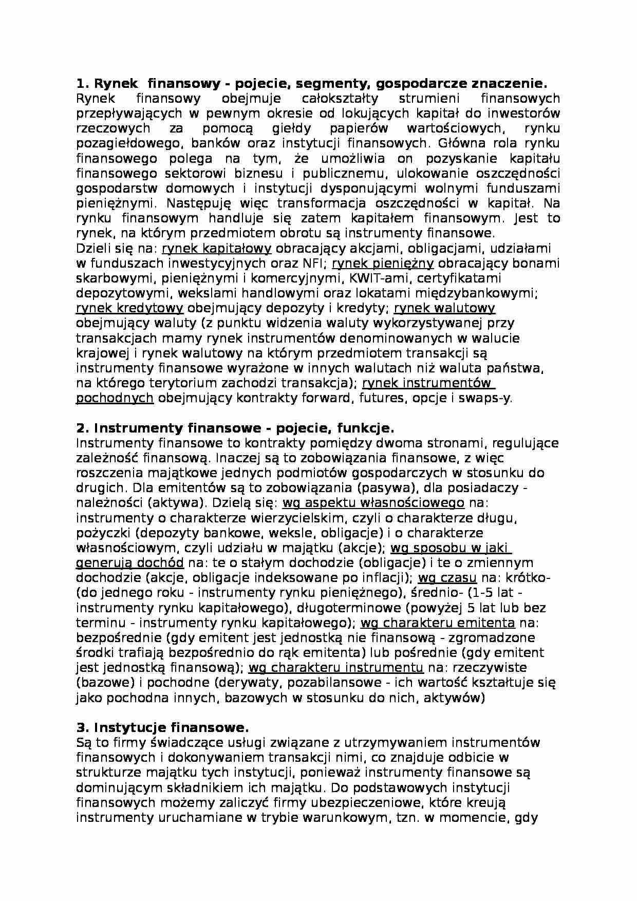 Rynek kapitałowo pieniężny - zagadnienia - strona 1