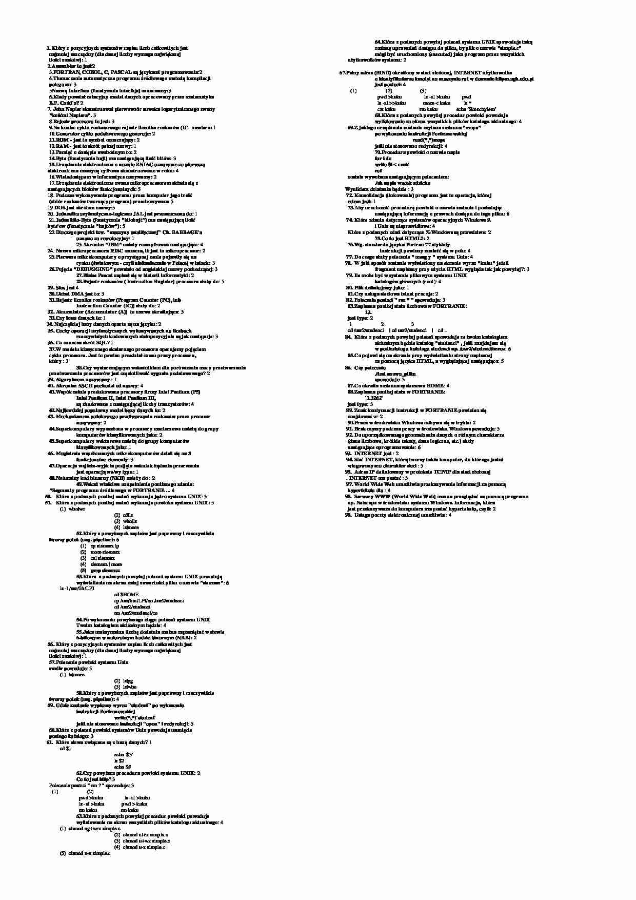 Informatyka - pytania i odpowiedzi do testu - strona 1
