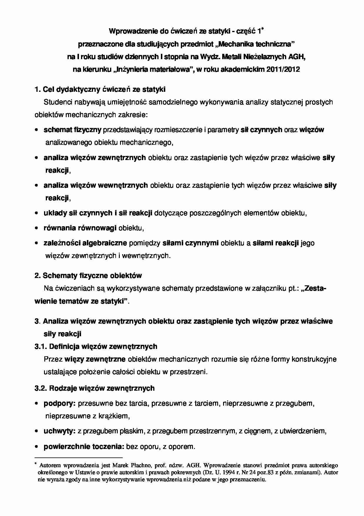 Wprowadzenie do cwiczen ze statyki - cz.1 - strona 1