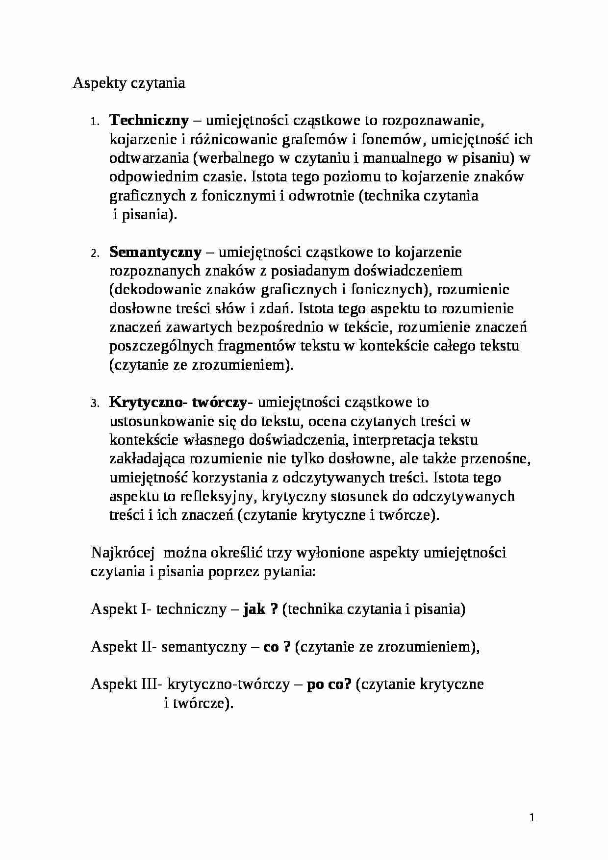 Aspekty czytania-opracowanie - strona 1