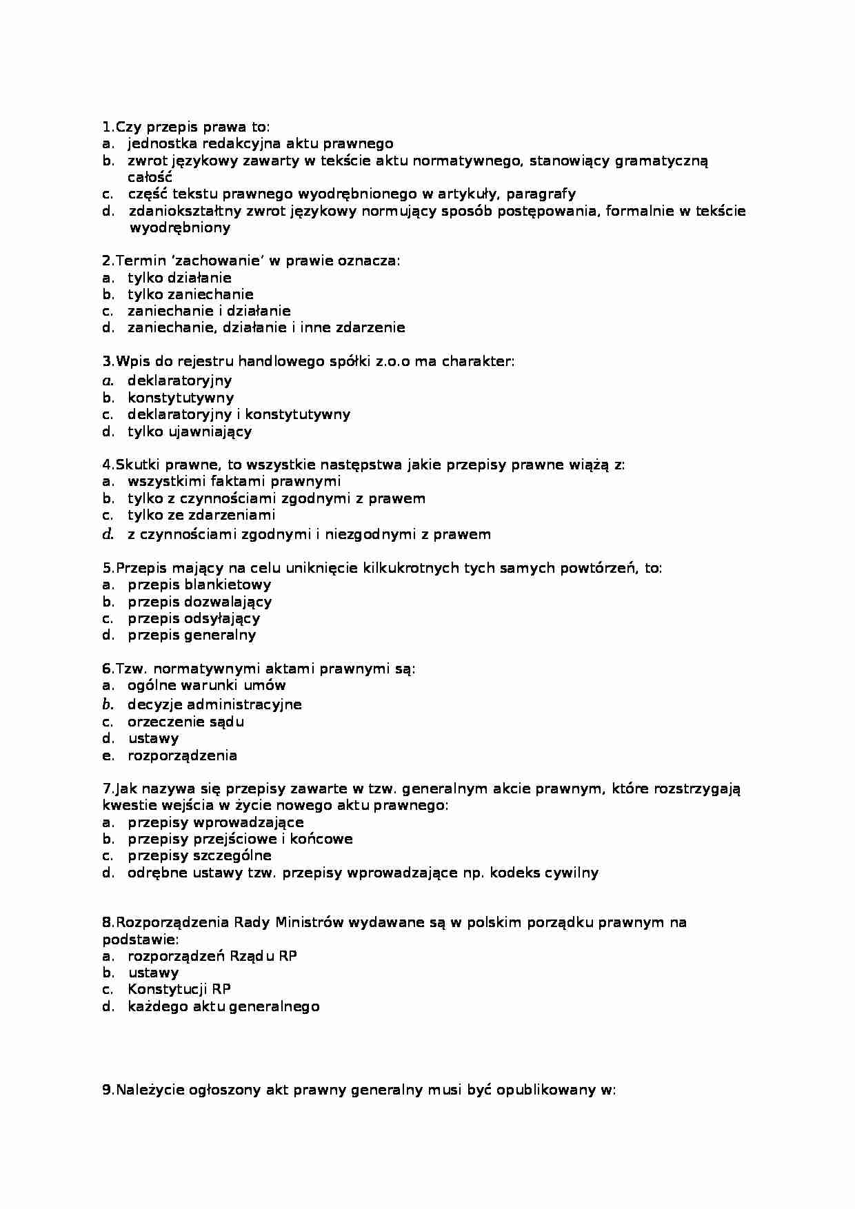 Prawo - test 1 - strona 1