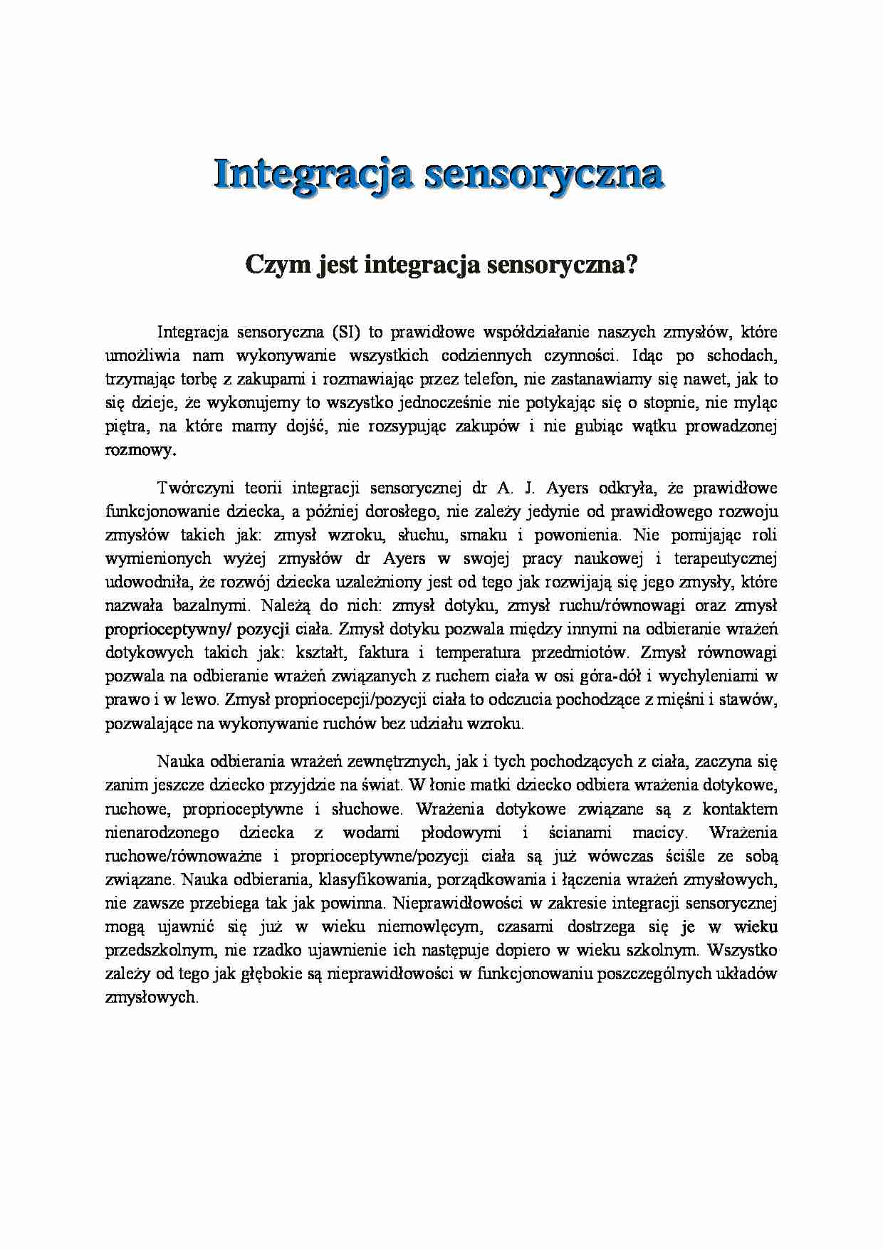 Integracja sensoryczna - strona 1