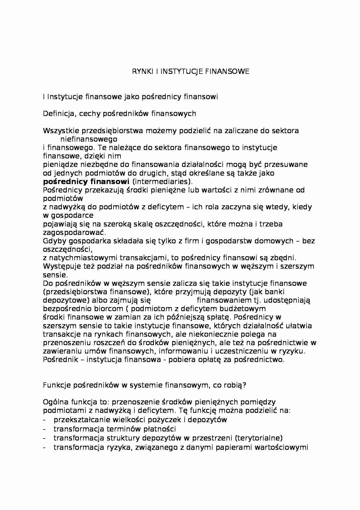 Rynki i Instytucje Finasowe - pośrednik finansowy - strona 1