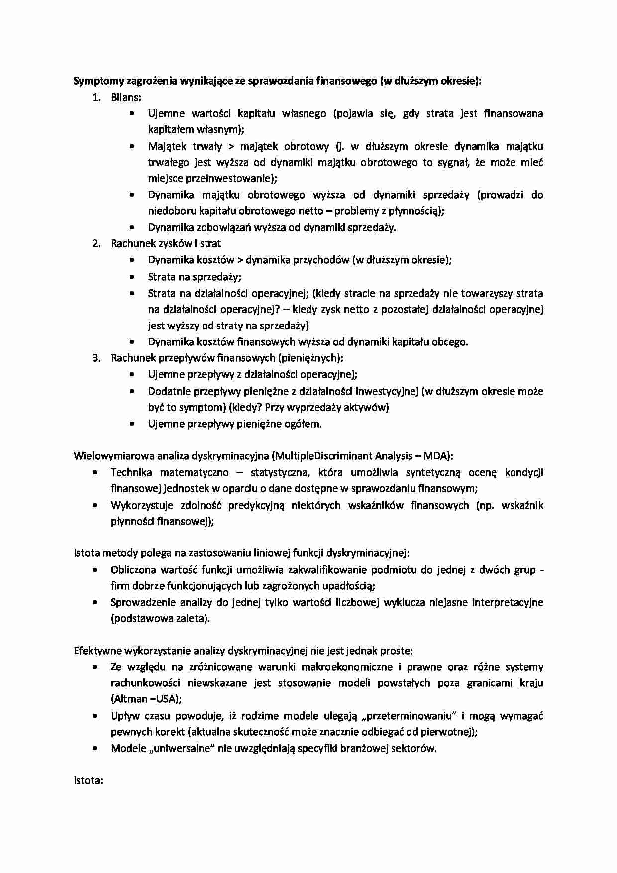 Symptomy zagrożenia wynikajzce ze sprawozdania finansowego - strona 1