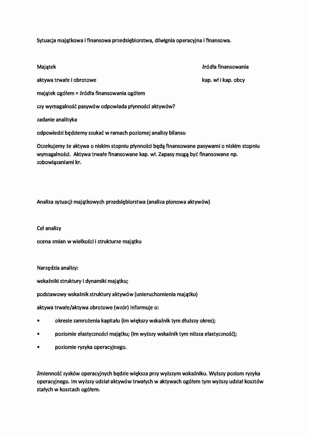 Sytuacja majątkowa i finansowa przedsiębiorstwa - strona 1