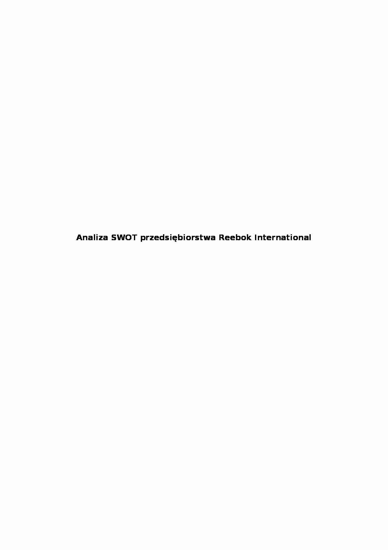 Analiza SWOT przedsiębiorstwa Reebok - strona 1