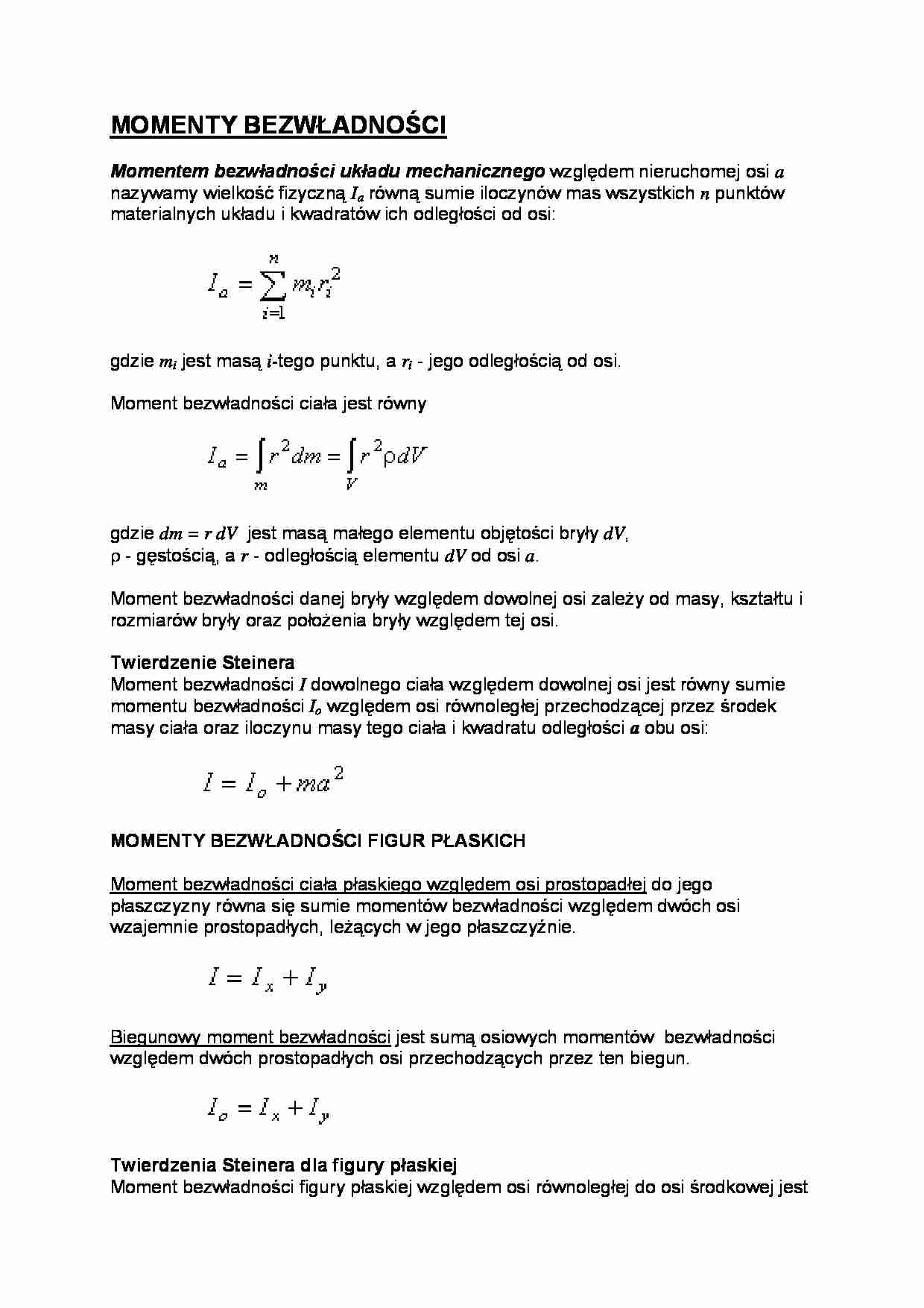 Momenty bezwładności układu mechanicznego  - strona 1