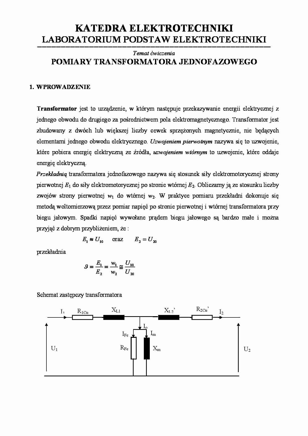 Transformator jednofazowy - strona 1