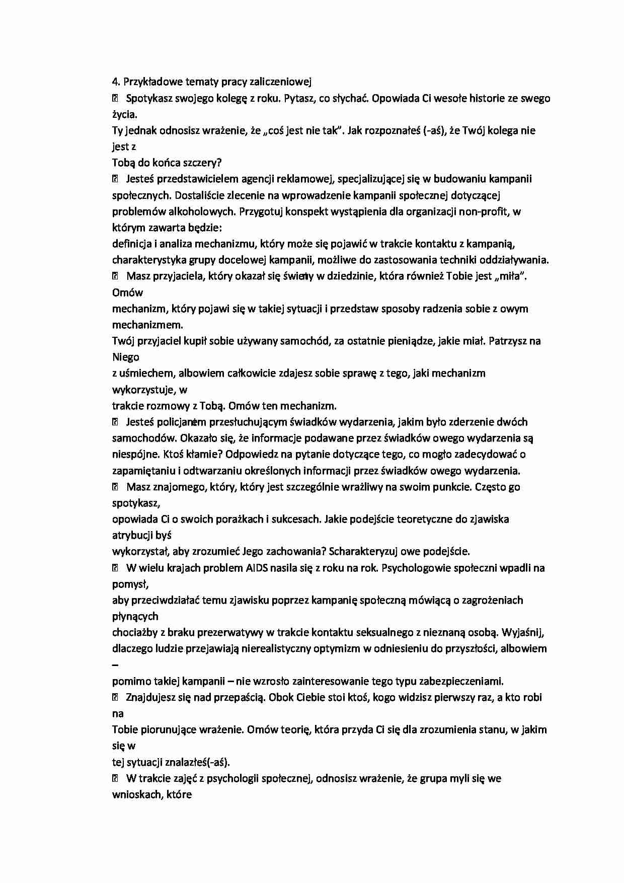 Psychologia społeczna-przykładowe pytania zaliczeniowe - strona 1