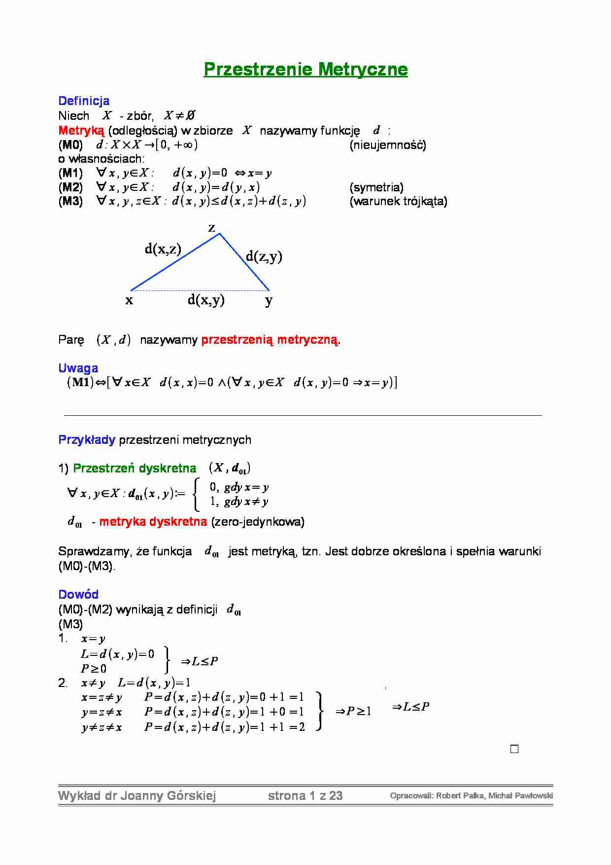 Matematyka - przestrzenie metryczne - strona 1