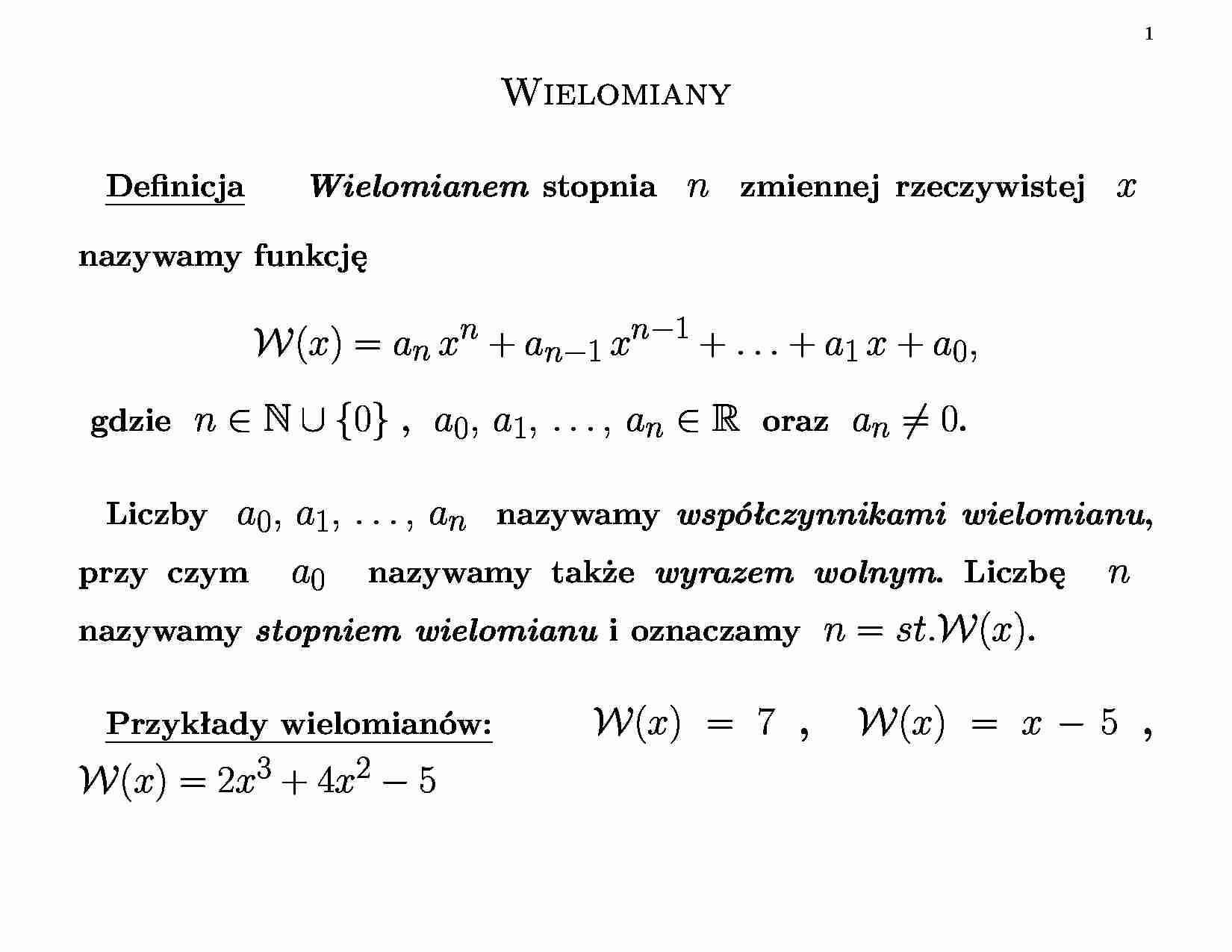 Wielomiany w matematyce - strona 1