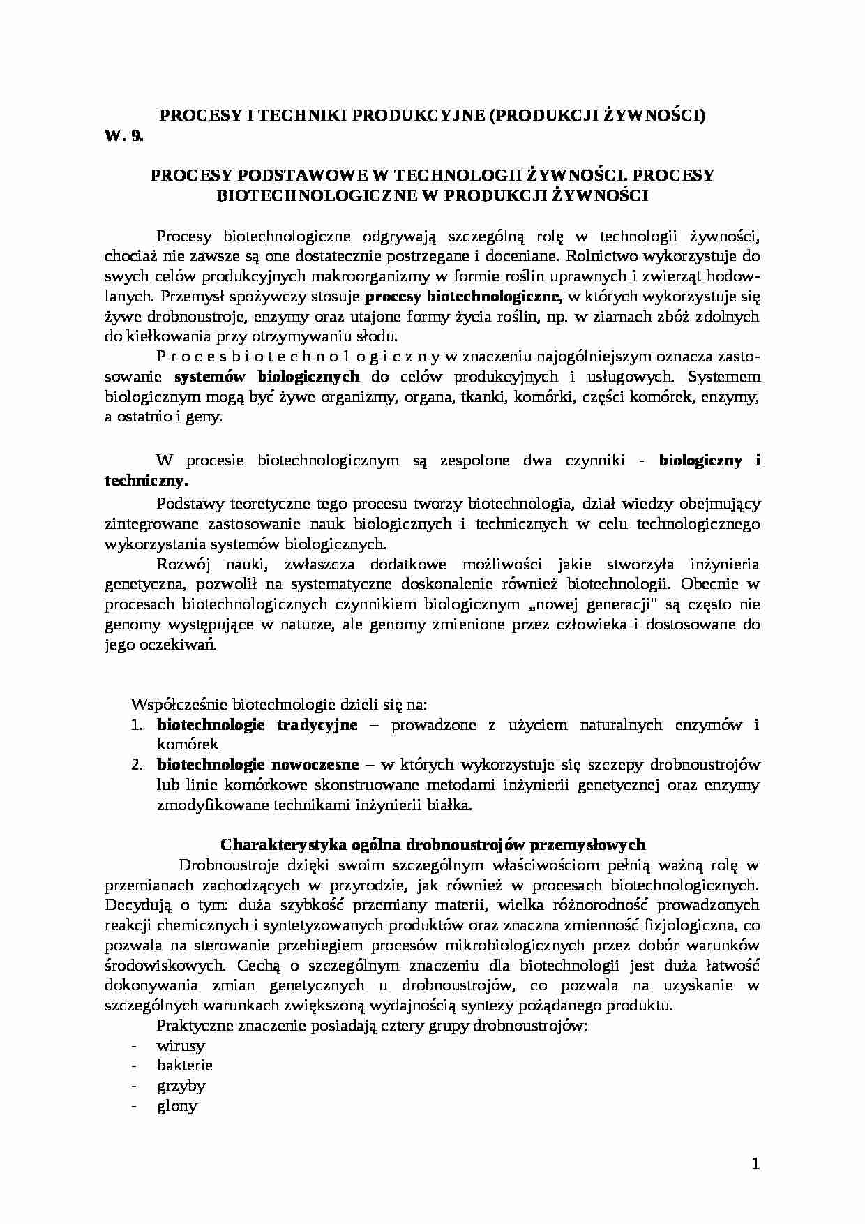 Procesy podstawowe w technologii żywności - strona 1