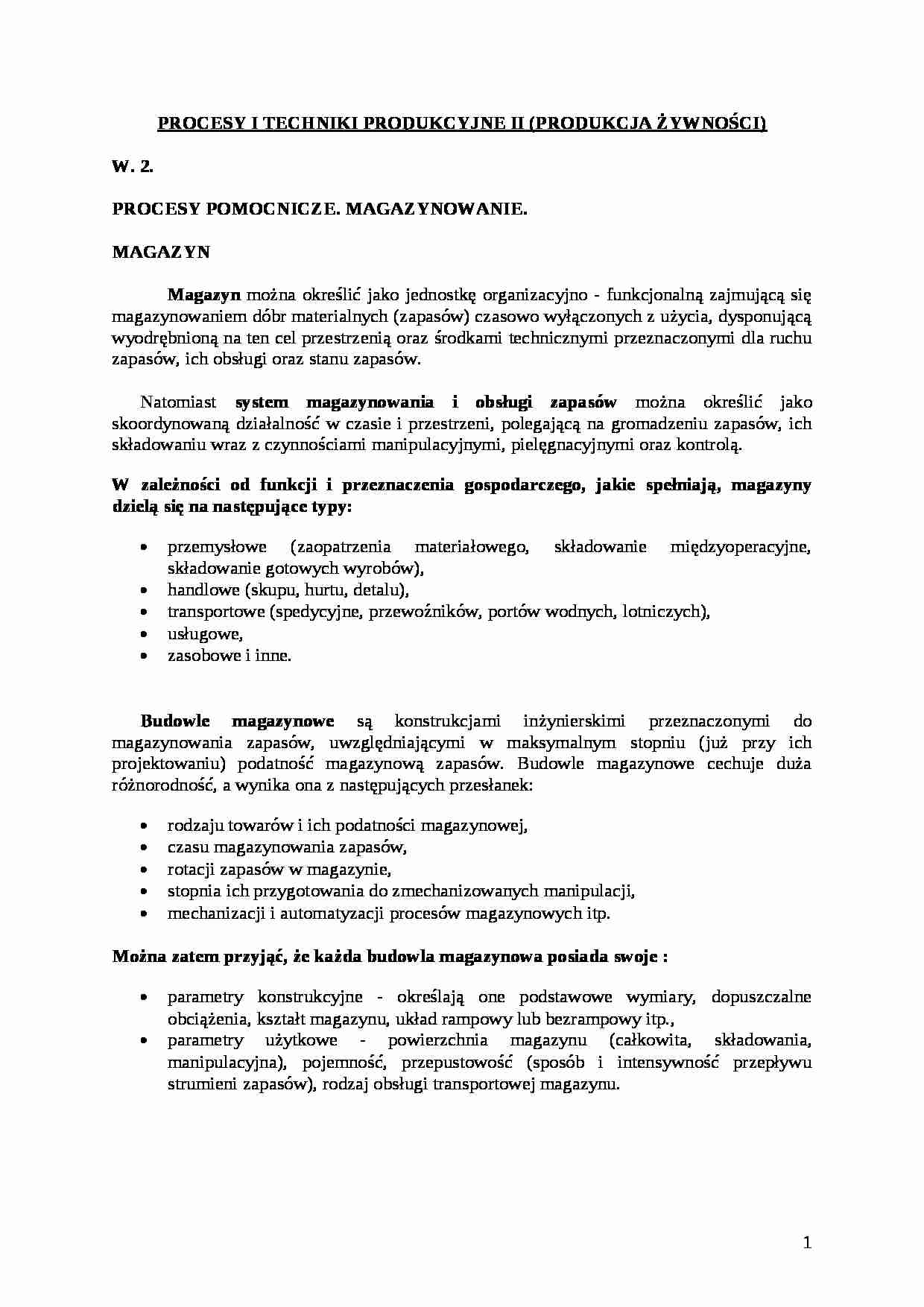 Procesy pomocnicze, magazynowanie - strona 1