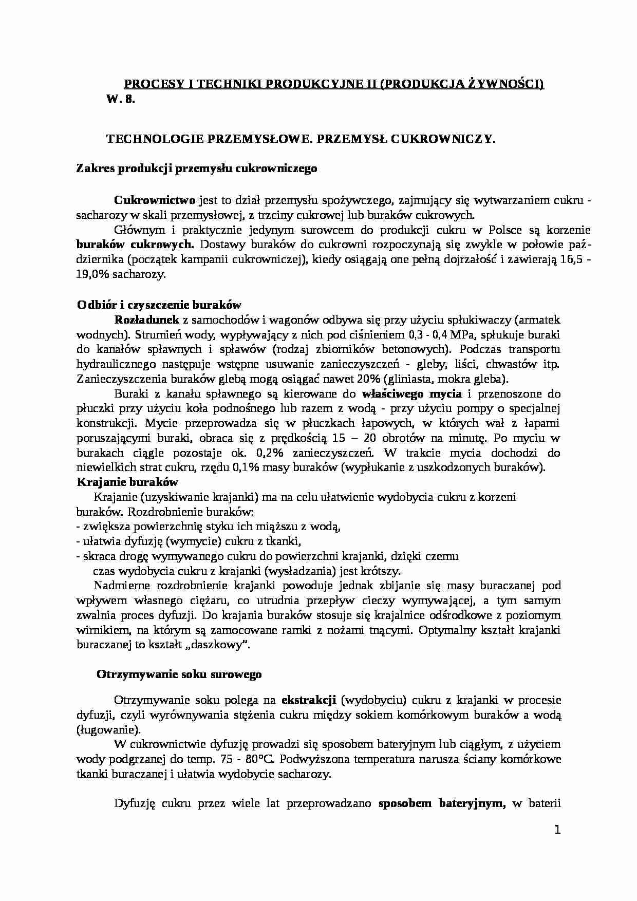 Technologie przemysłowe, przemysł cukrowniczy - strona 1