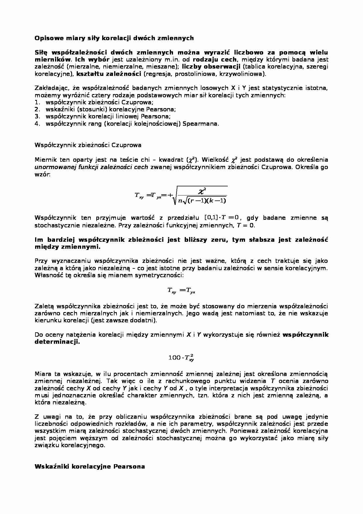 Miary sił korelacji dwóch zmiennych - strona 1