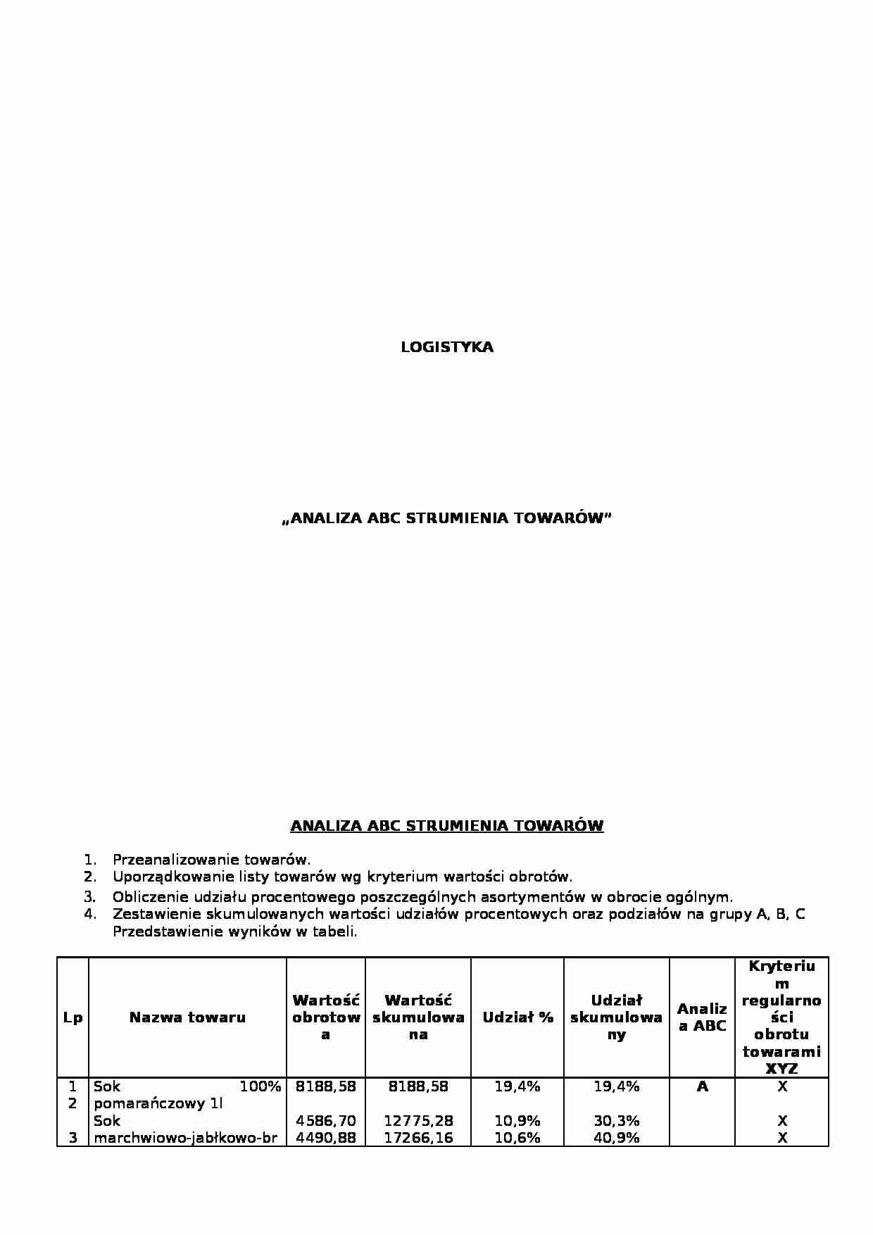 Logistyka - analiza ABC - strona 1