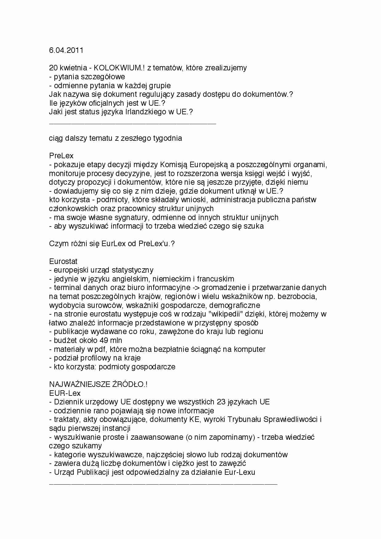 Eur-Lex oraz Pre-Lex - wykład - strona 1