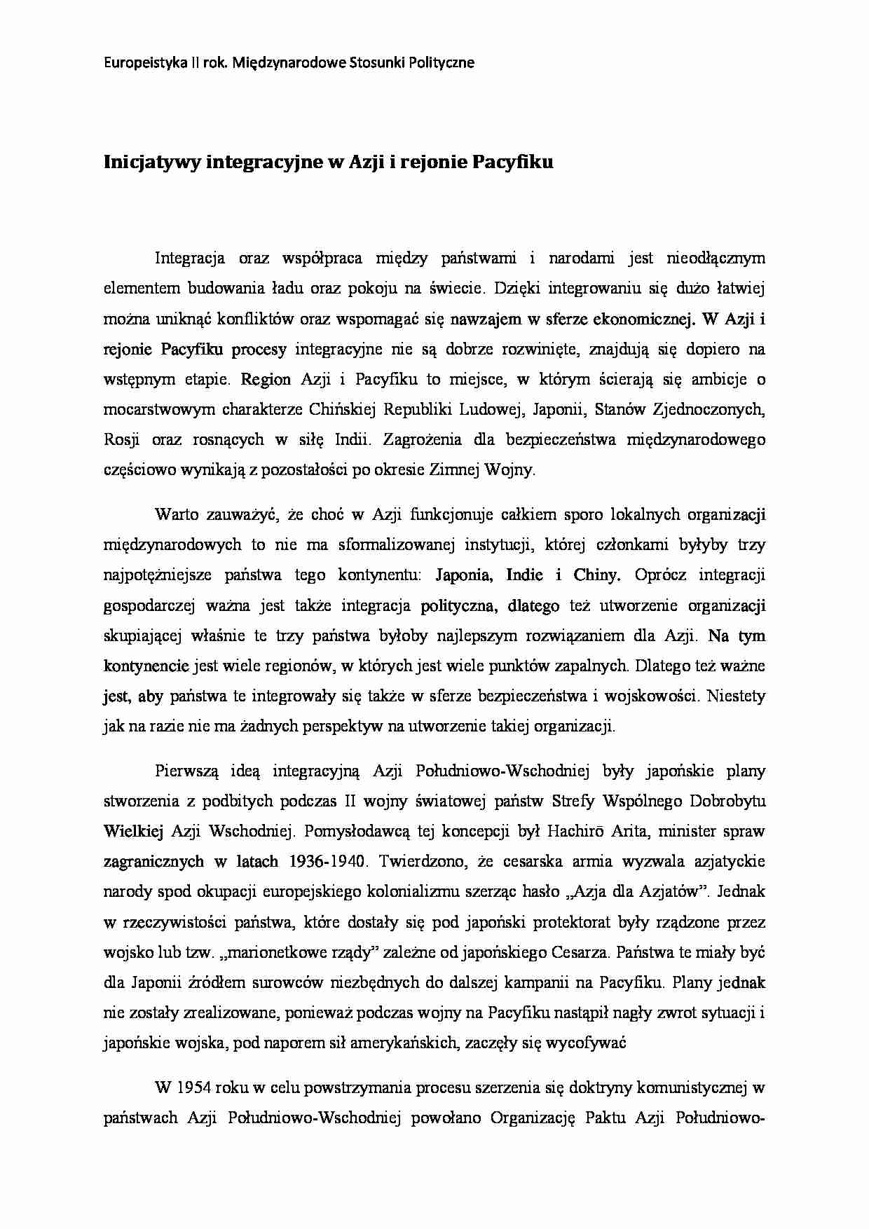 Inicjatywy integracyjne w Azji i rejonie Pacyfiku - strona 1