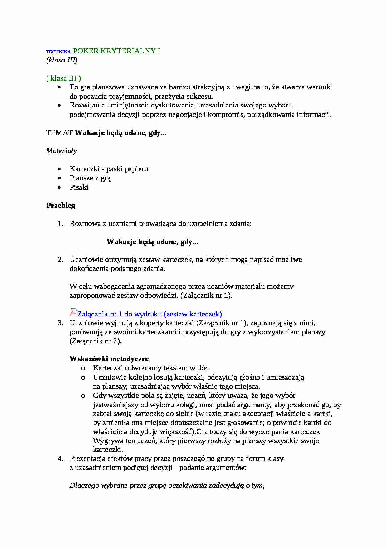 Nauczanie - technika poker kryterialny I - strona 1