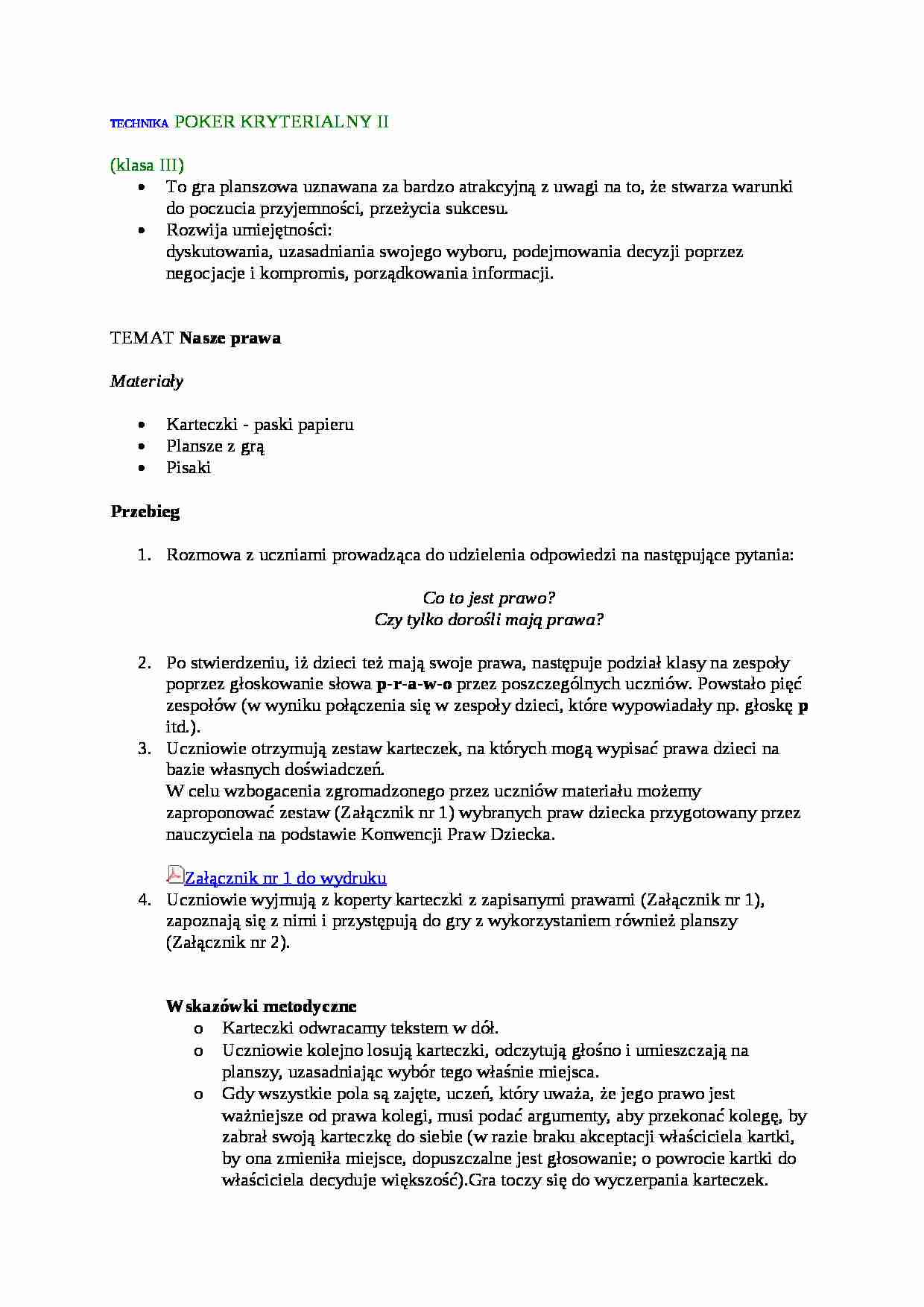 Nauczanie - technika poker kryterialny II - strona 1