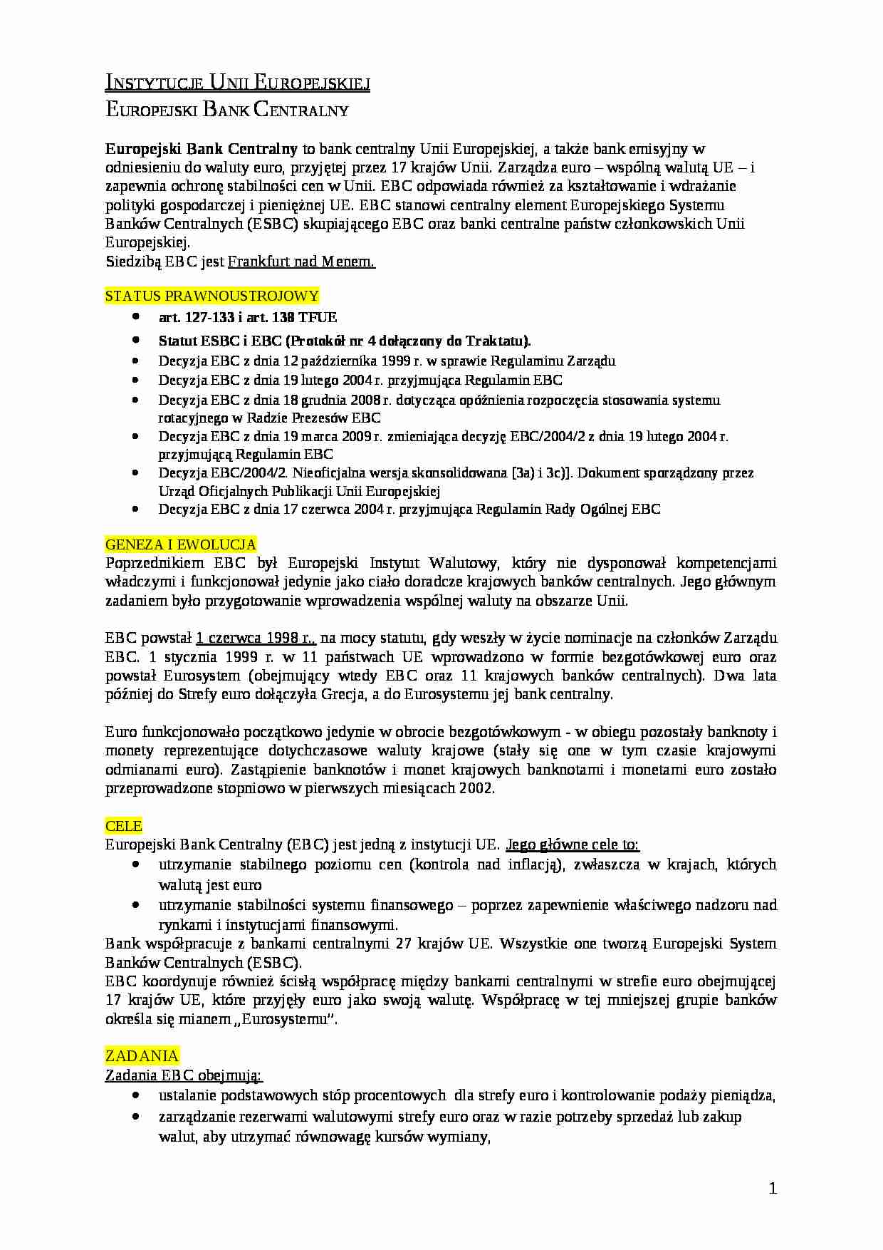 Europejski Bank Centralny - omówienie - strona 1