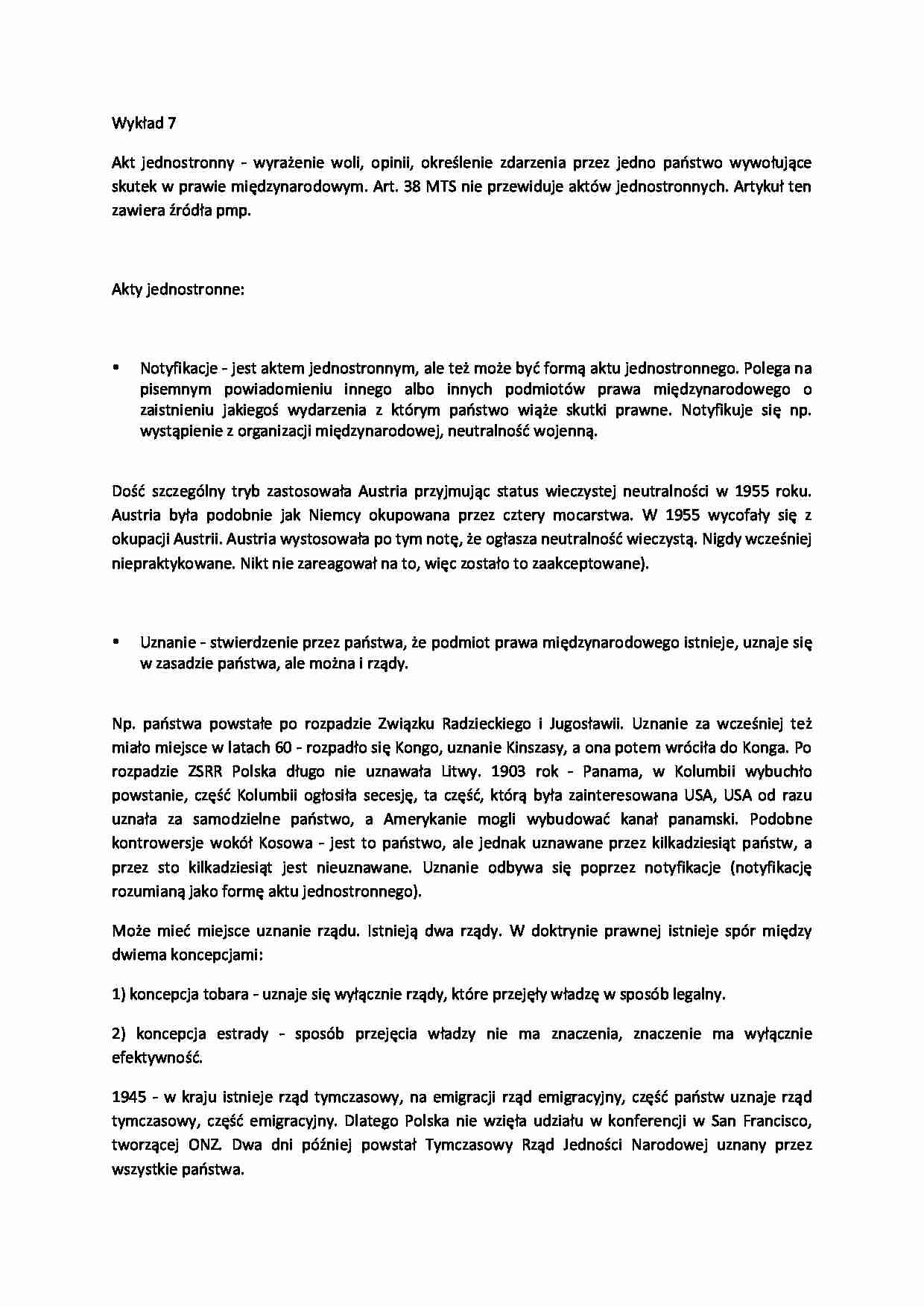 Akt jednostronny  oraz podmioty prawa międzynarodowego - strona 1
