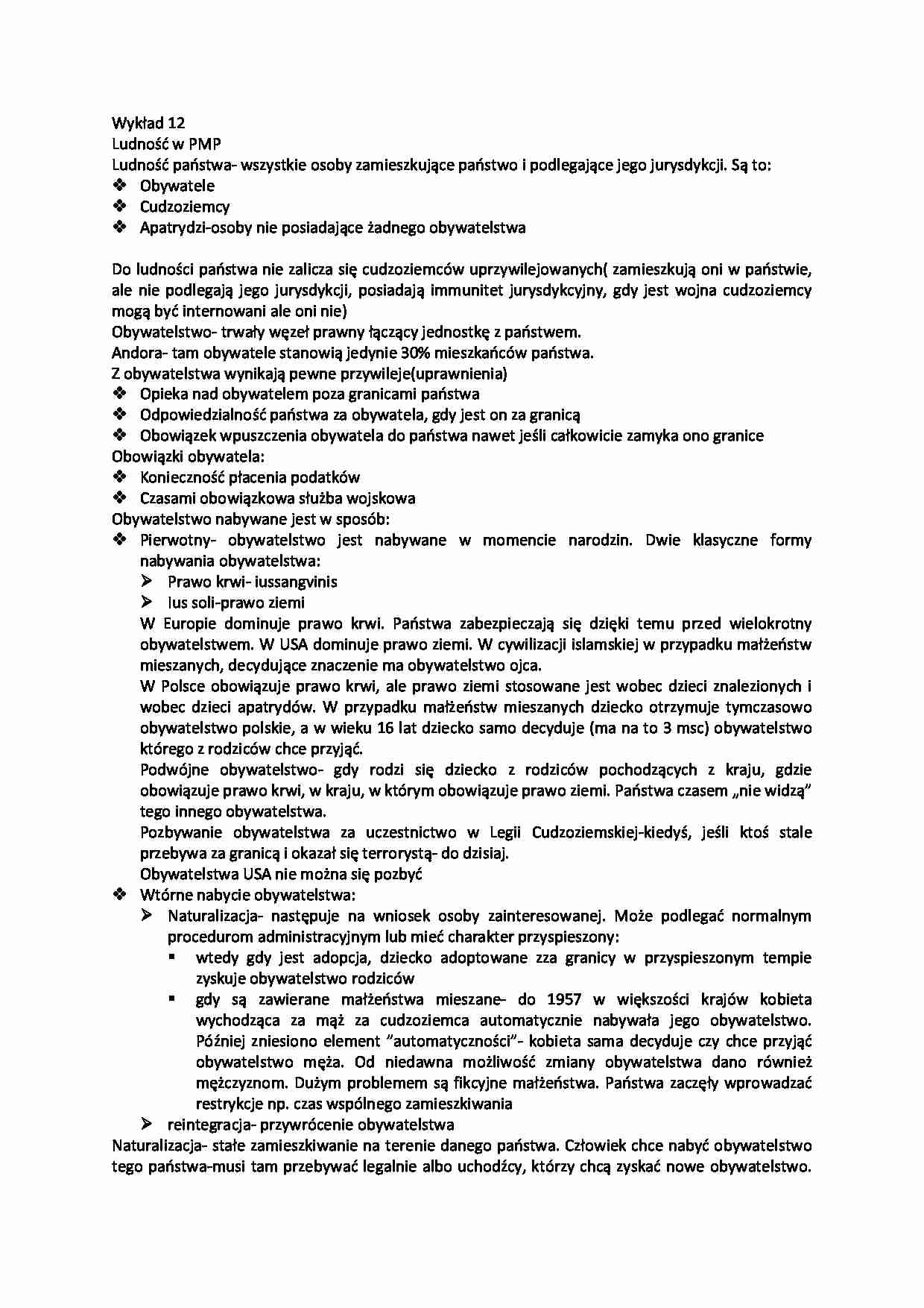 Ludność w prawie międzynarodowym - wykład - strona 1