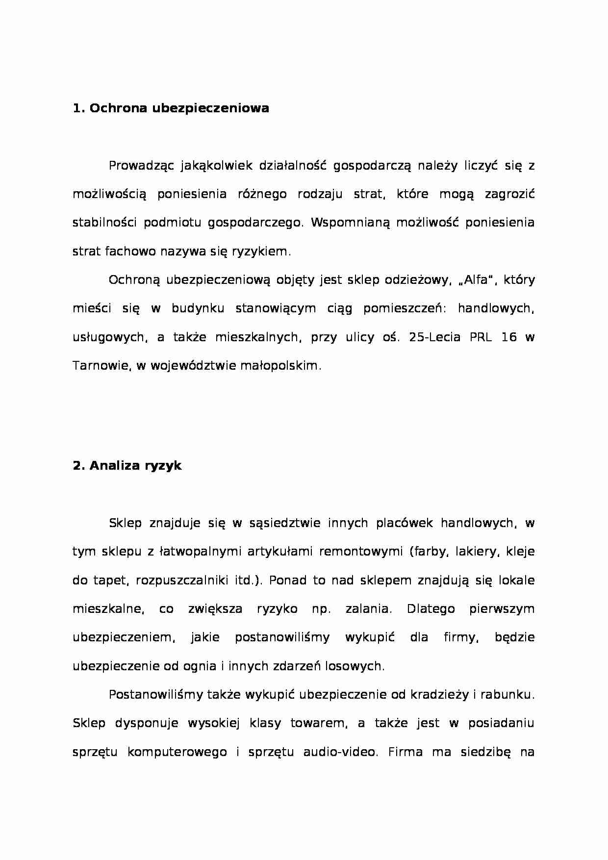 Prognozowanie ubezpieczenia - przykład - strona 1