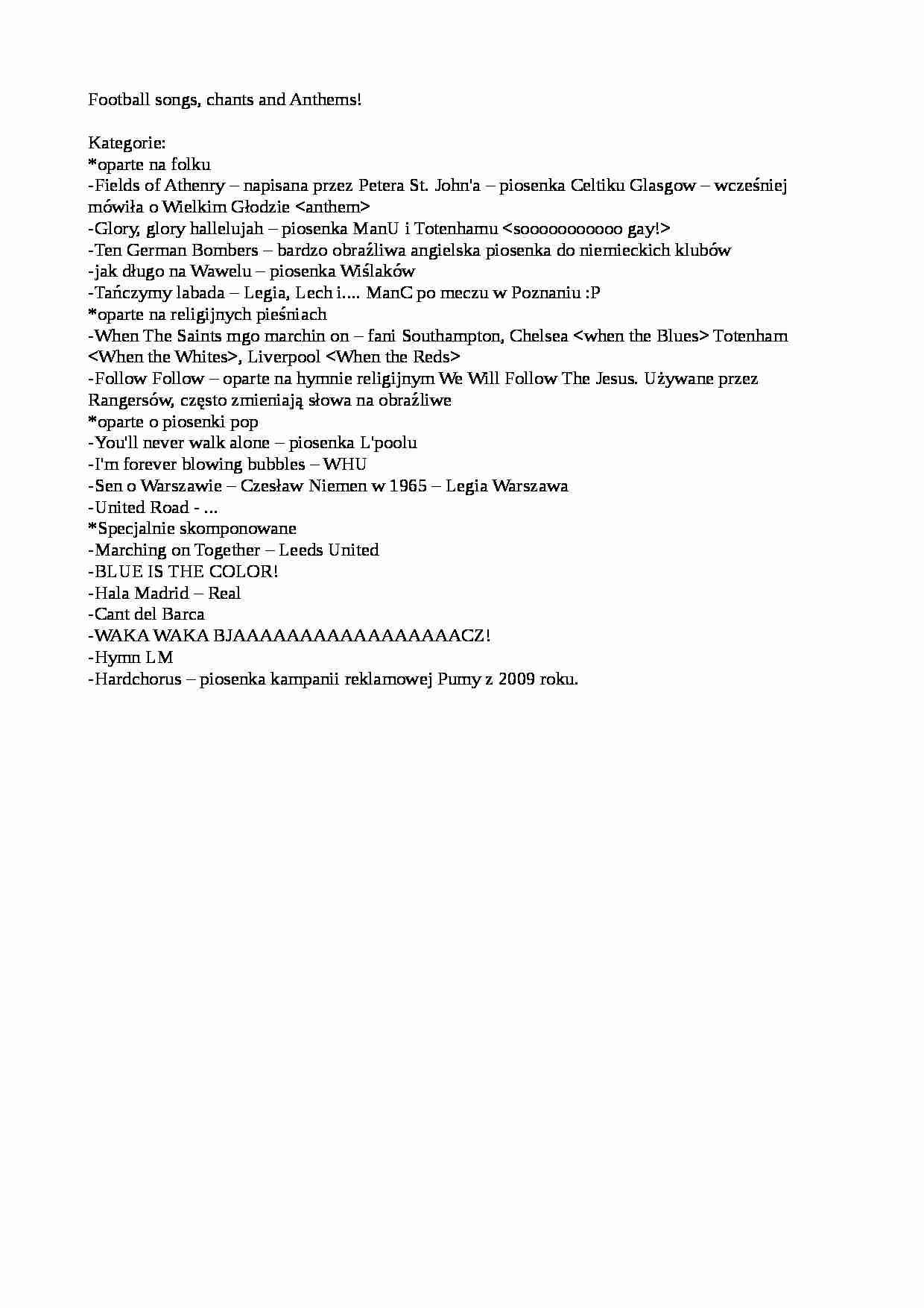 Hymny piłkarskie - nazwy  - strona 1