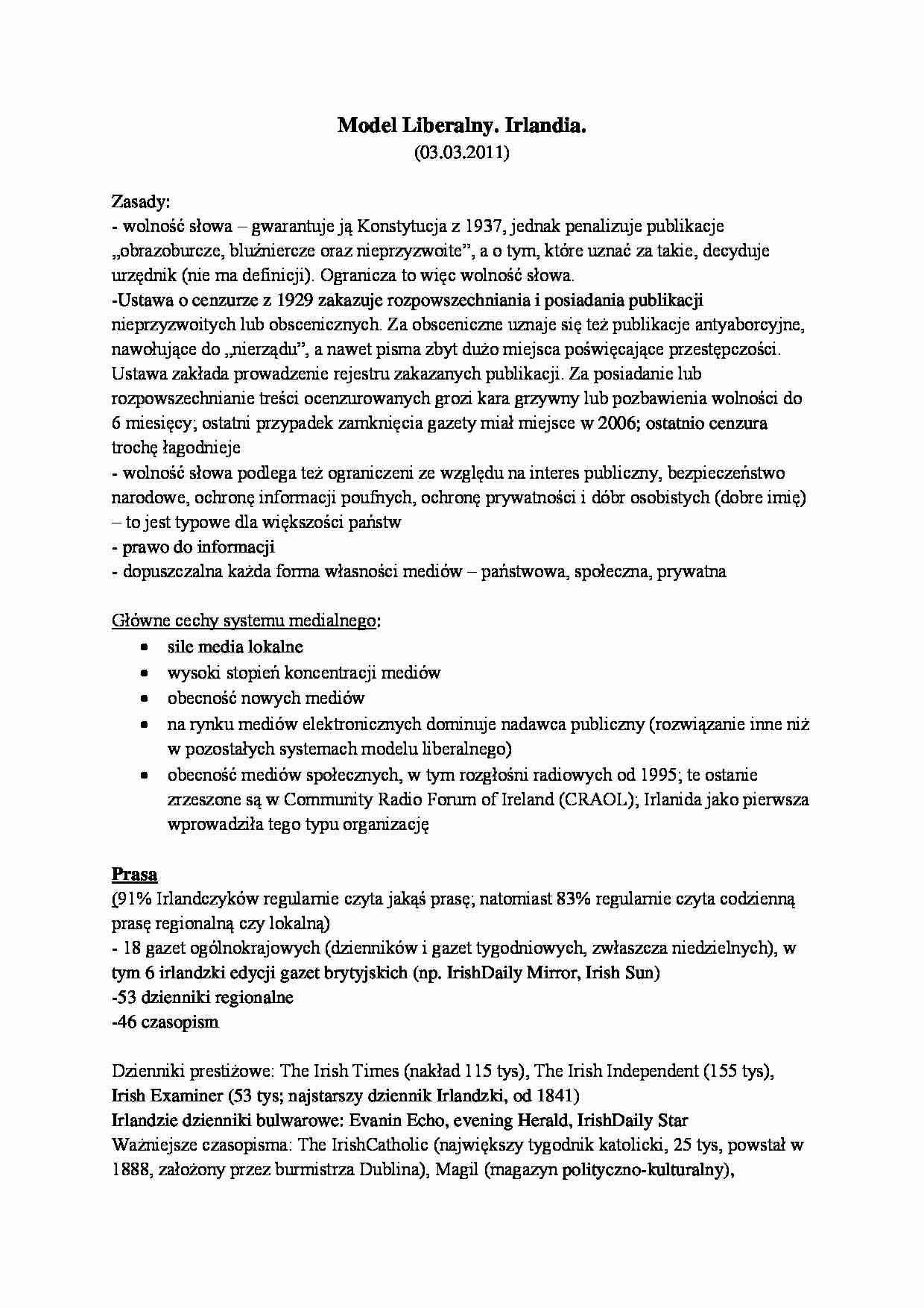 Model Liberalny. Irlandia. - strona 1