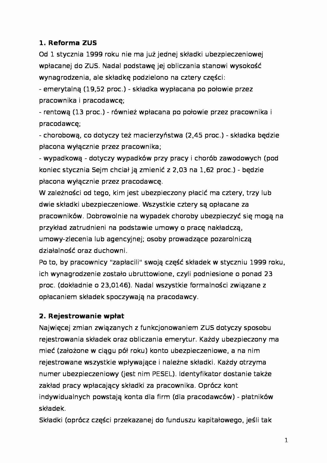 Reforma ubezpieczeń społecznych - Rejestrowanie wpłat - strona 1
