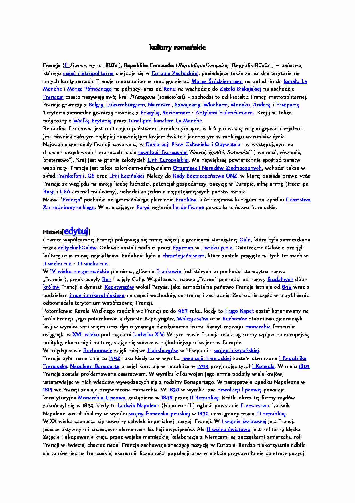 Kultury romańskie - omówienie - strona 1