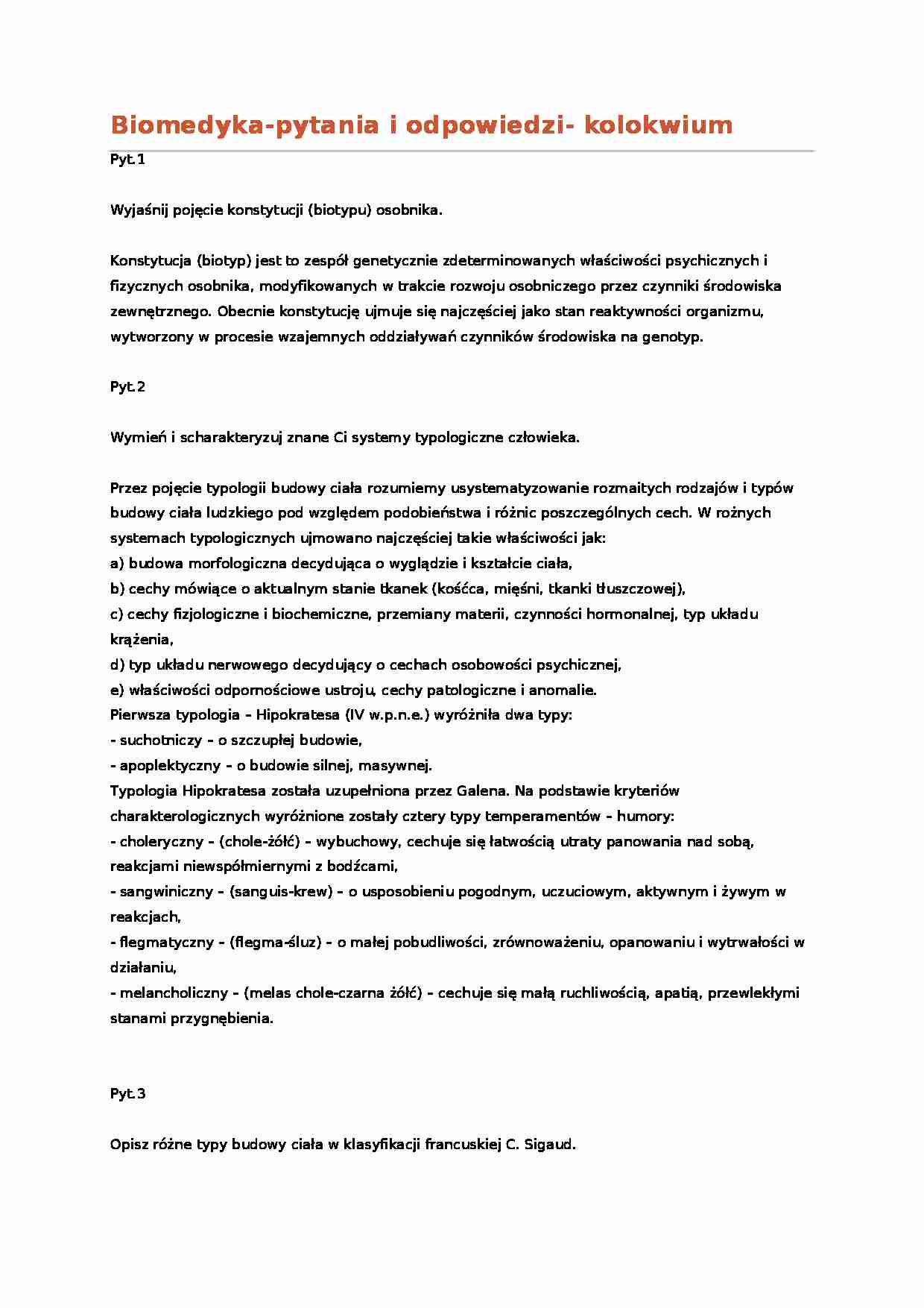 Biomedyka - pytania i odpowiedzi - kolokwium - strona 1