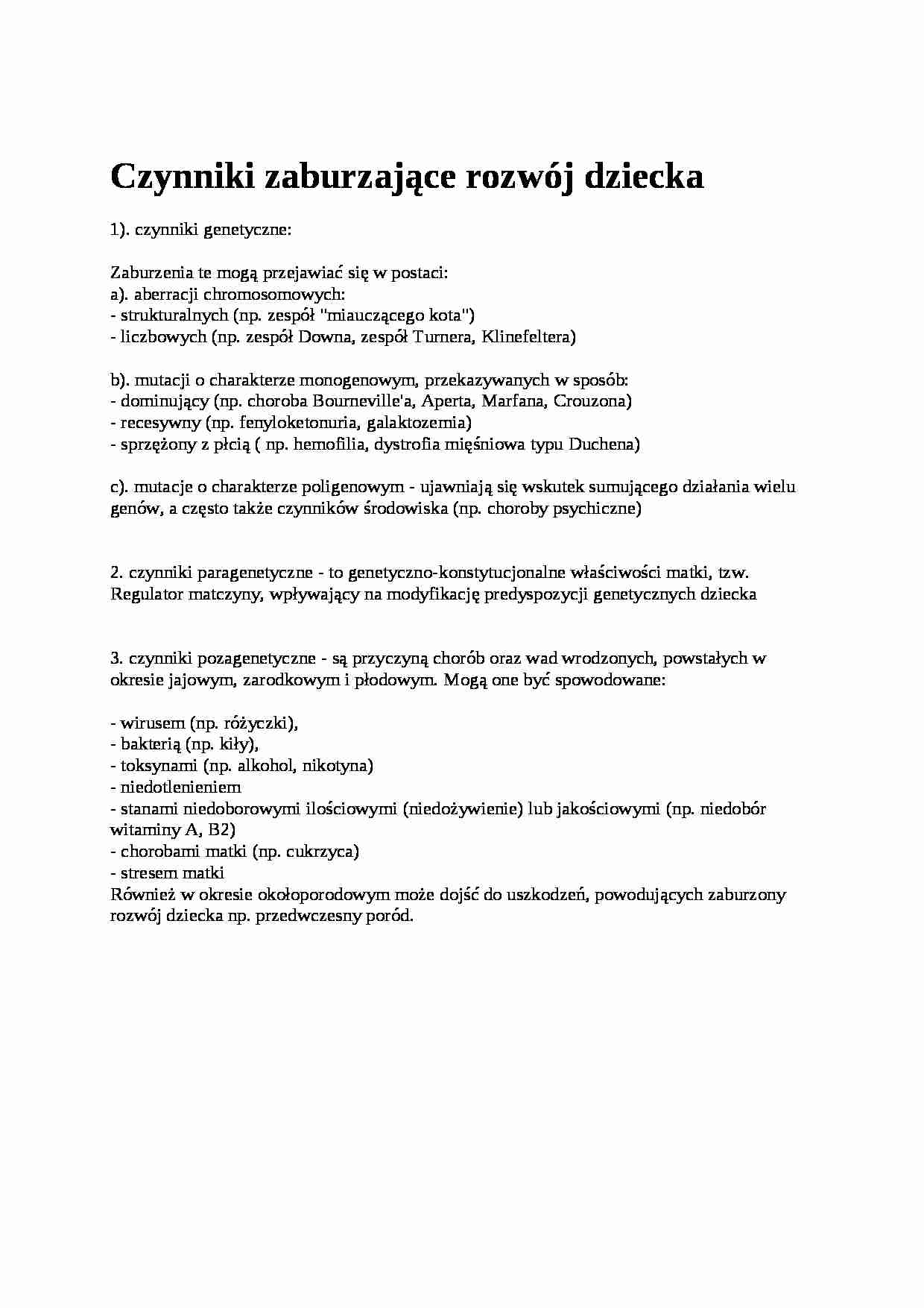 Czynniki zaburzające rozwój dziecka - strona 1