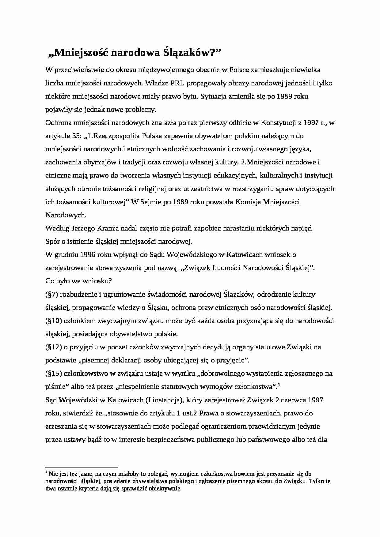 Mniejszość narodowa Ślązaków - strona 1