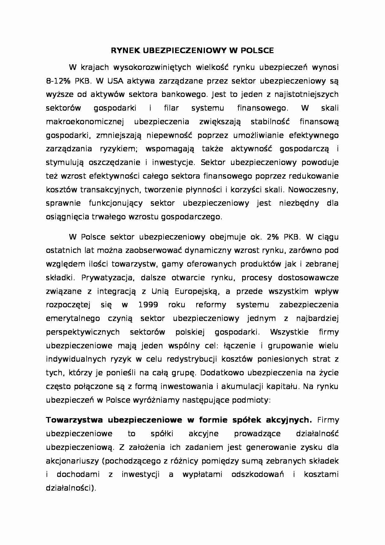Rynek ubezpieczeniowy w Polsce - strona 1