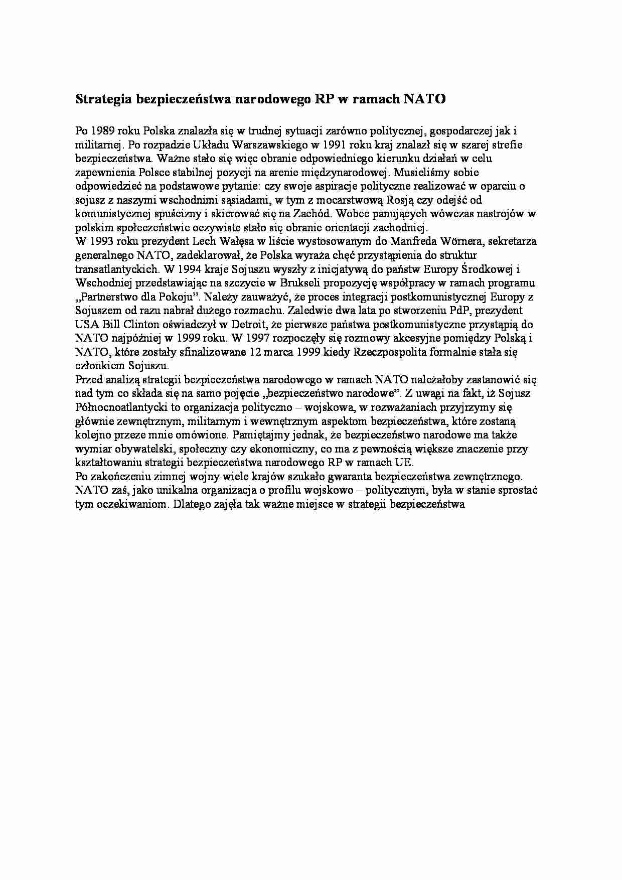 Strategia bezpieczeństwa narodowego RP w ramach NATO - strona 1